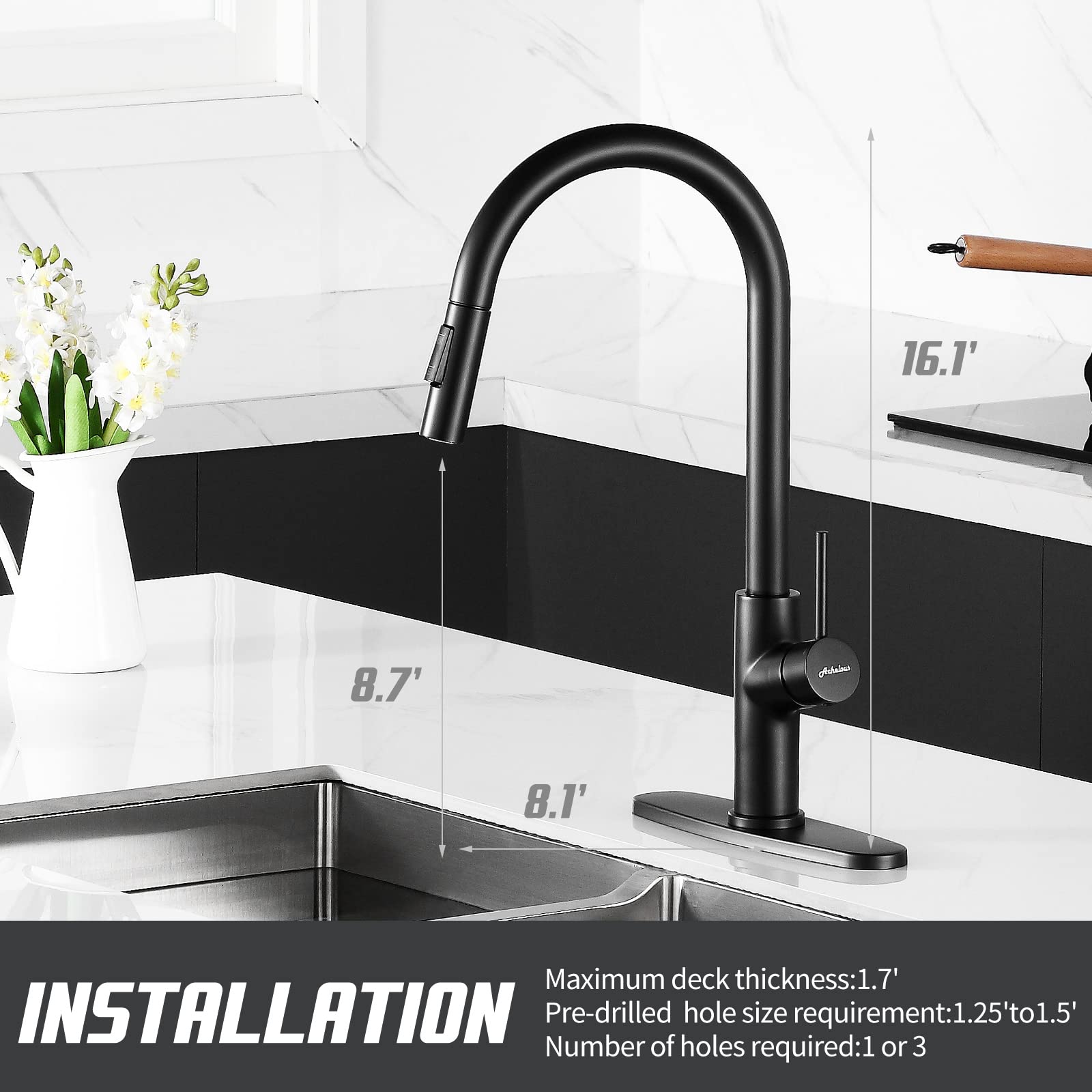 Stainless Steel Matte Black Kitchen Faucet with Pull Down Sprayer - Single Handle Industrial Farmhouse Sink Faucet for RV, Camper, Laundry & Wet Bar | Durable & Stylish for Modern Kitchens & Utility Spaces