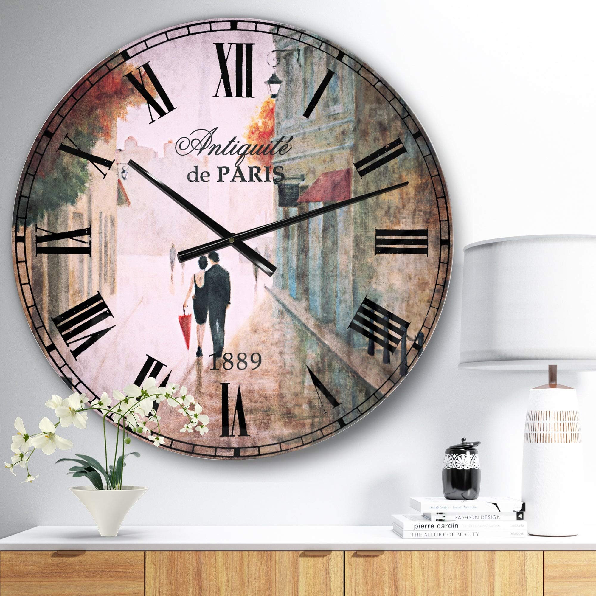 Designart 'Paris Romance Couples II' French Country Large Wall Clock - 29x29 Inches - Vintage Decor for Living Room, Bedroom & Office