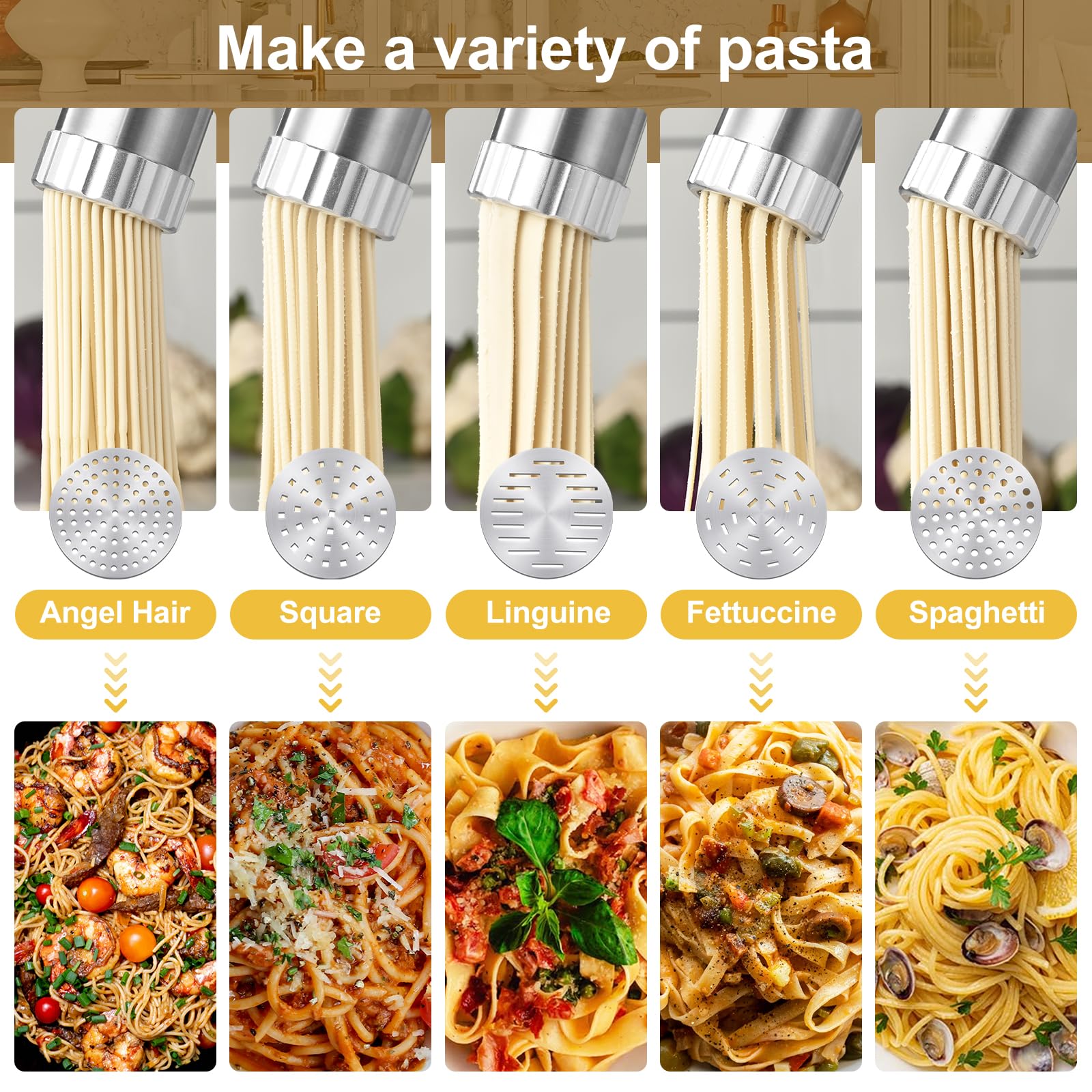 Uspring 5-in-1 Cordless Electric Pasta Maker Machine - Handheld Automatic Noodle Press with Dough Cutter for Homemade Spaghetti, Fettuccine & More - Portable Pasta Maker for Kitchen, Camping & Small Spaces (White)