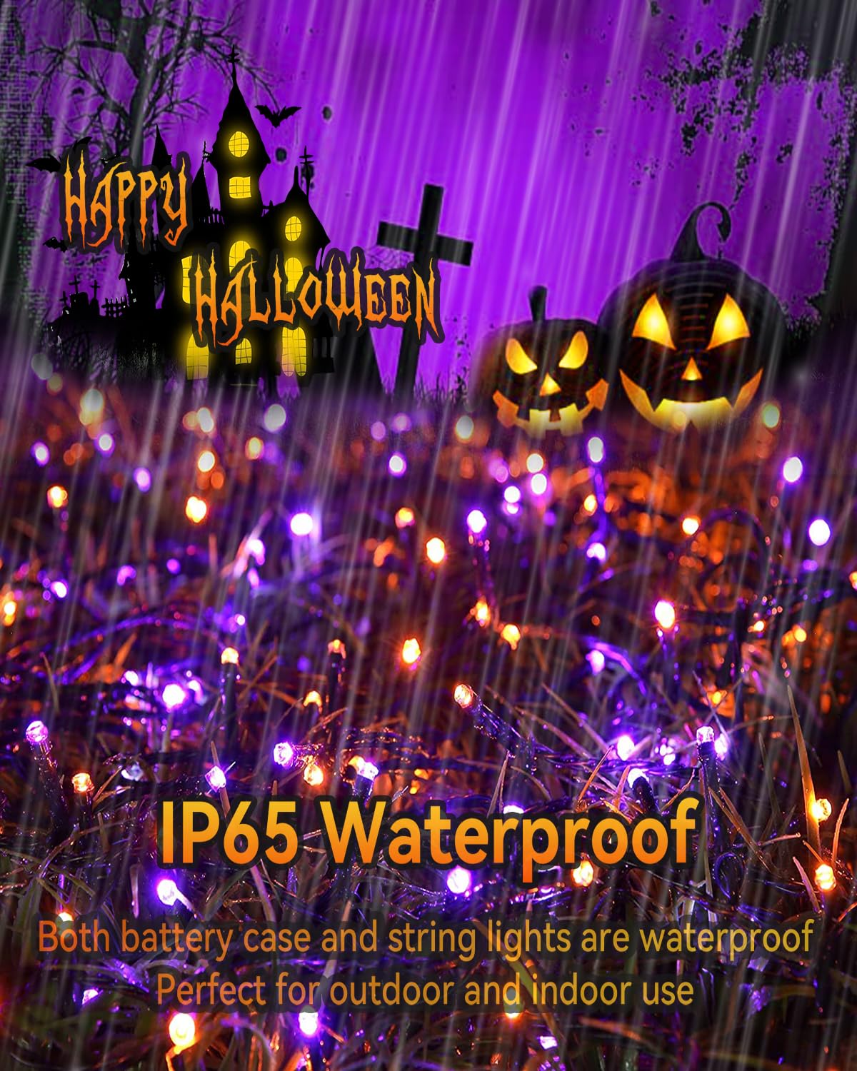 Orange & Purple Solar Halloween Lights - Waterproof Outdoor Decor with 8 Lighting Modes for Party, Patio, Garden, Tree & Yard - Perfect for Spooky Halloween Nights & Outdoor Gatherings