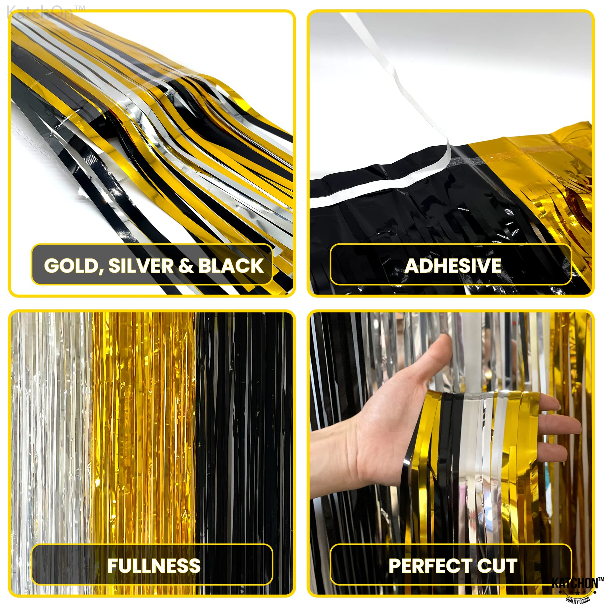 KatchOn Extra Large Silver Black & Gold Backdrop - 8x3.2 Feet (Pack of 2) | Premium Party Decorations for Graduation, Birthday & Special Events | Durable Photo Background for Boys Celebrations, Themed Parties & Home Decor