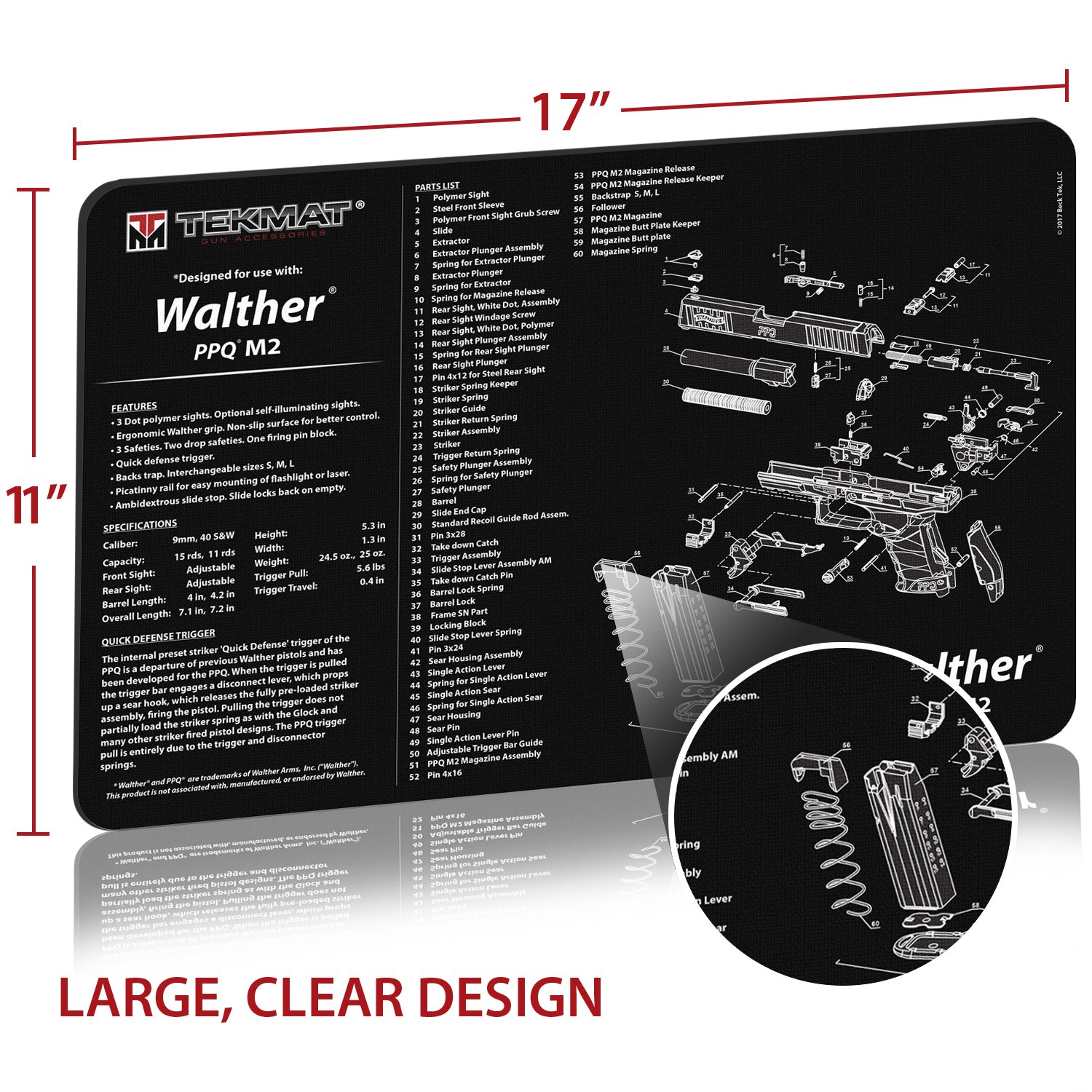 Walther PPQ M2 Gun Cleaning Mat - Non-Slip TekMat with Cleaning Guide | Perfect for Firearm Maintenance & Range Use