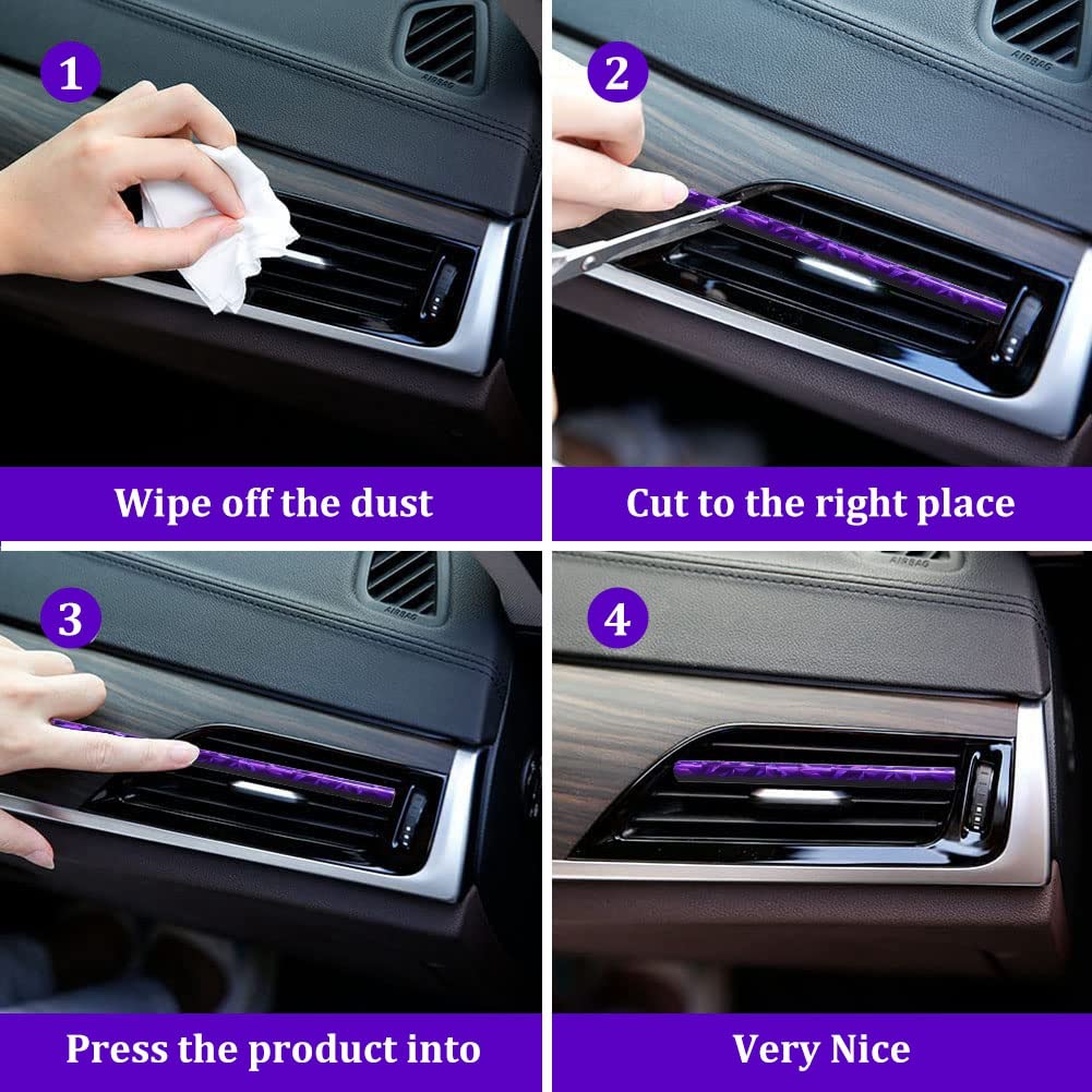 10Pcs Violet Car AC Vent Decoration Strip - DIY Interior Moulding Trim for Auto Air Conditioner Outlet, Upgrade Your Car Interior Accessories for Stylish Driving Experience