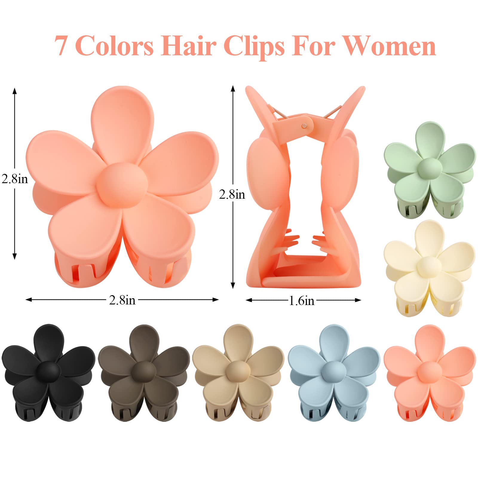 7 PCS Non-Slip Flower Claw Hair Clips for Women & Girls - Strong Hold for Thick Hair, 7 Color Options - Perfect for Everyday Styling, Ponytails & Updos