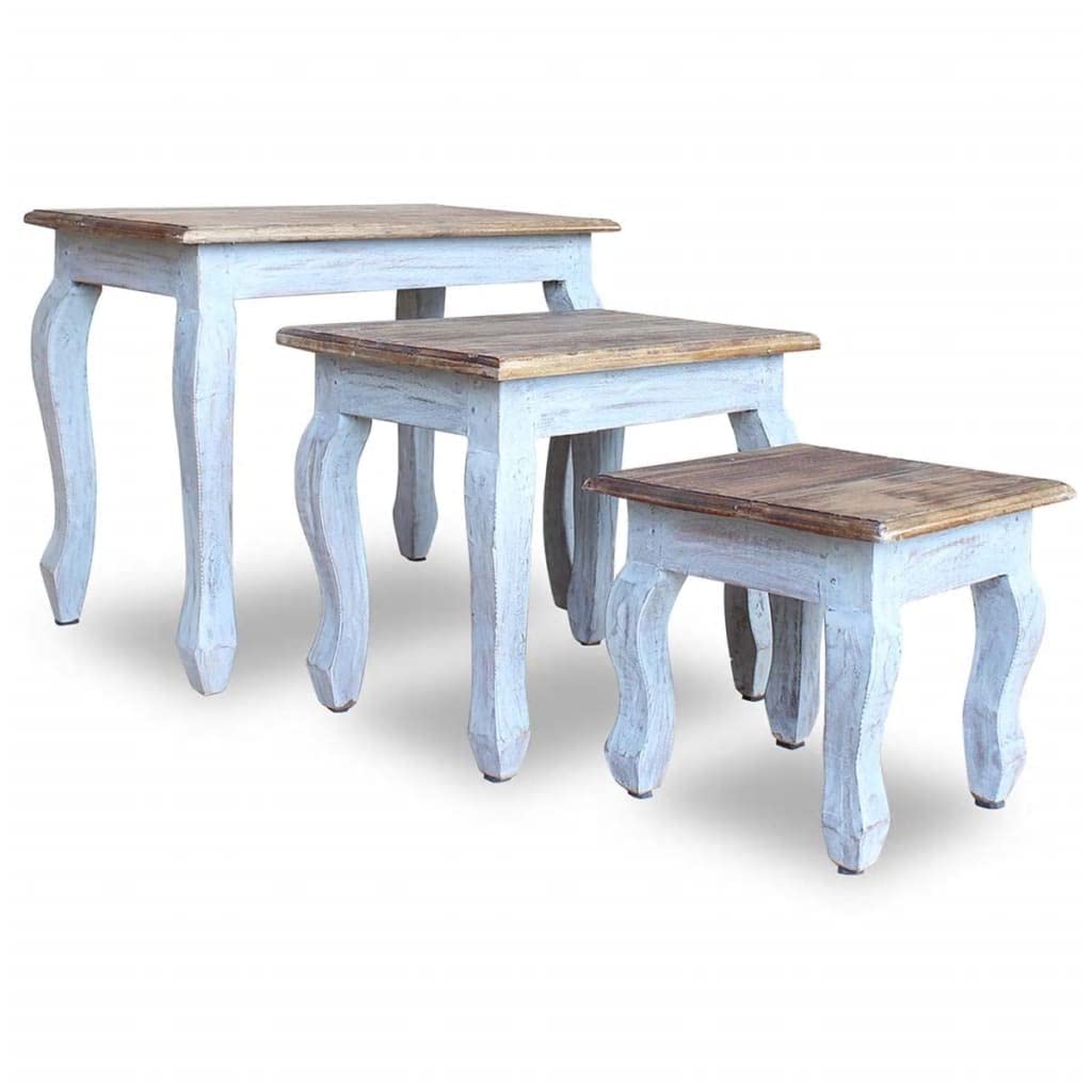 CHARMMA 3-Piece Solid Reclaimed Wood Nesting Coffee Table Set - Stackable Living Room Accent Tables for Small Spaces, Home Decor (Blue) | Perfect for Apartments, Dorms & Compact Living Areas