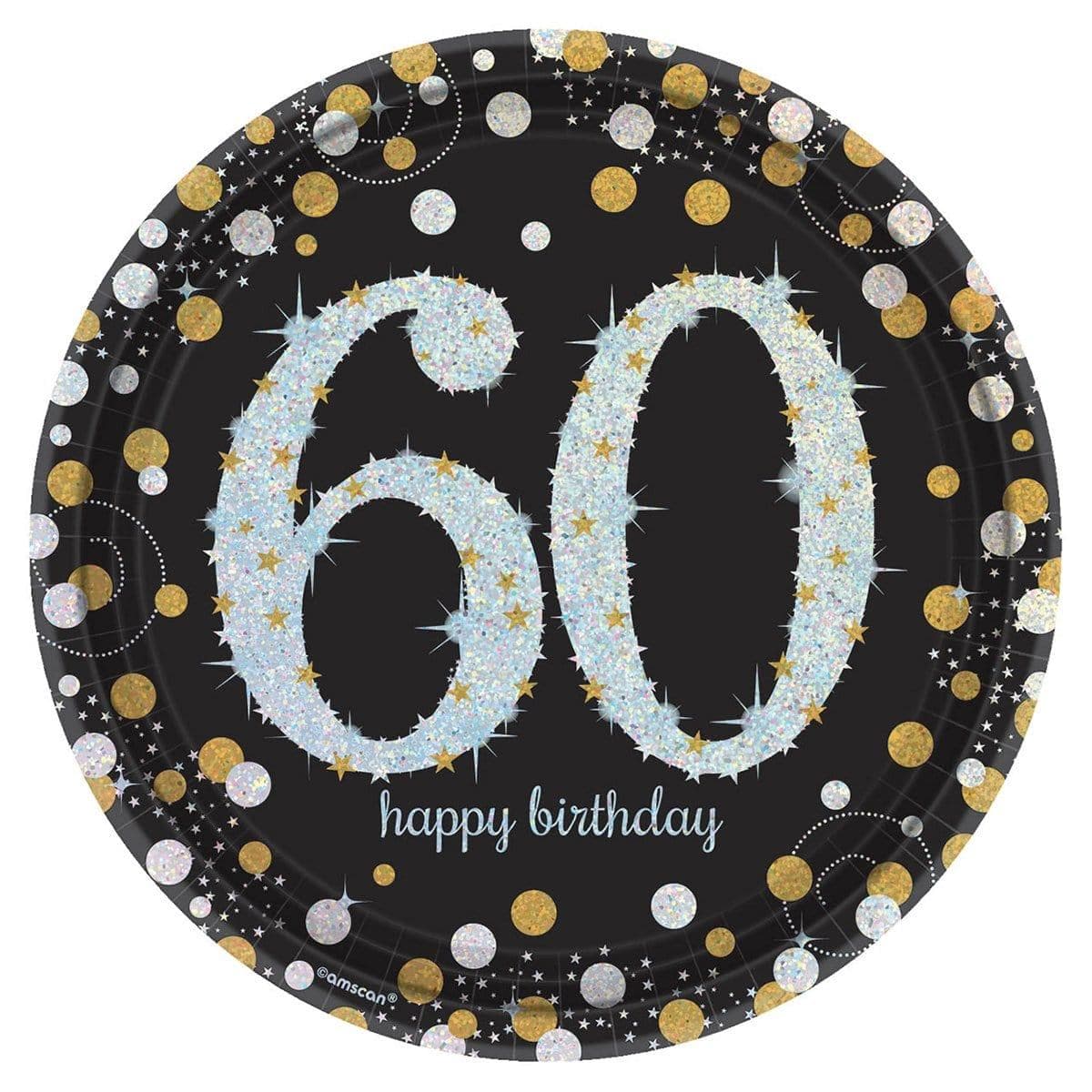 60th Birthday Sparkling Celebration Round Plates - 9 Inch Disposable Party Plates (8-Pack) - Perfect for Anniversary, Graduation, and Special Occasions