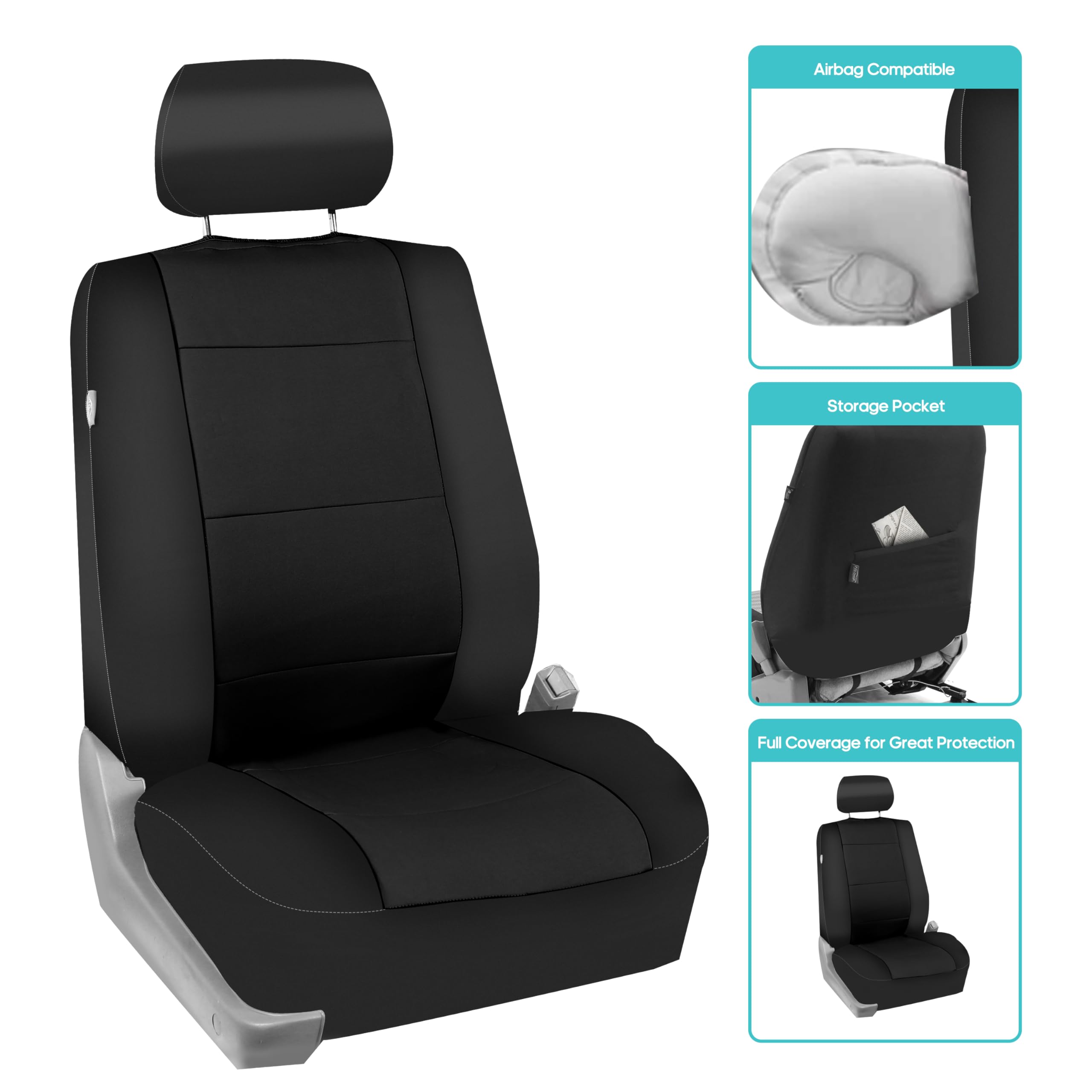 FH Group Neoprene Waterproof 7-Seater Car Seat Covers - 3-Row Full Set for SUVs, Trucks & Vans | Airbag Compatible & Split Design | Perfect for Family Road Trips & Outdoor Adventures (Solid Black)