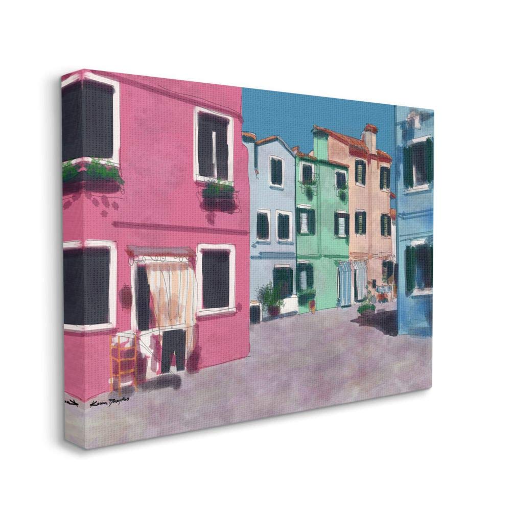 Karen Dreyfus Colorful Town Landscape Painting Wall Art - 36x48 Inch Canvas Print for Living Room, Bedroom & Office Decor | Stupell Industries