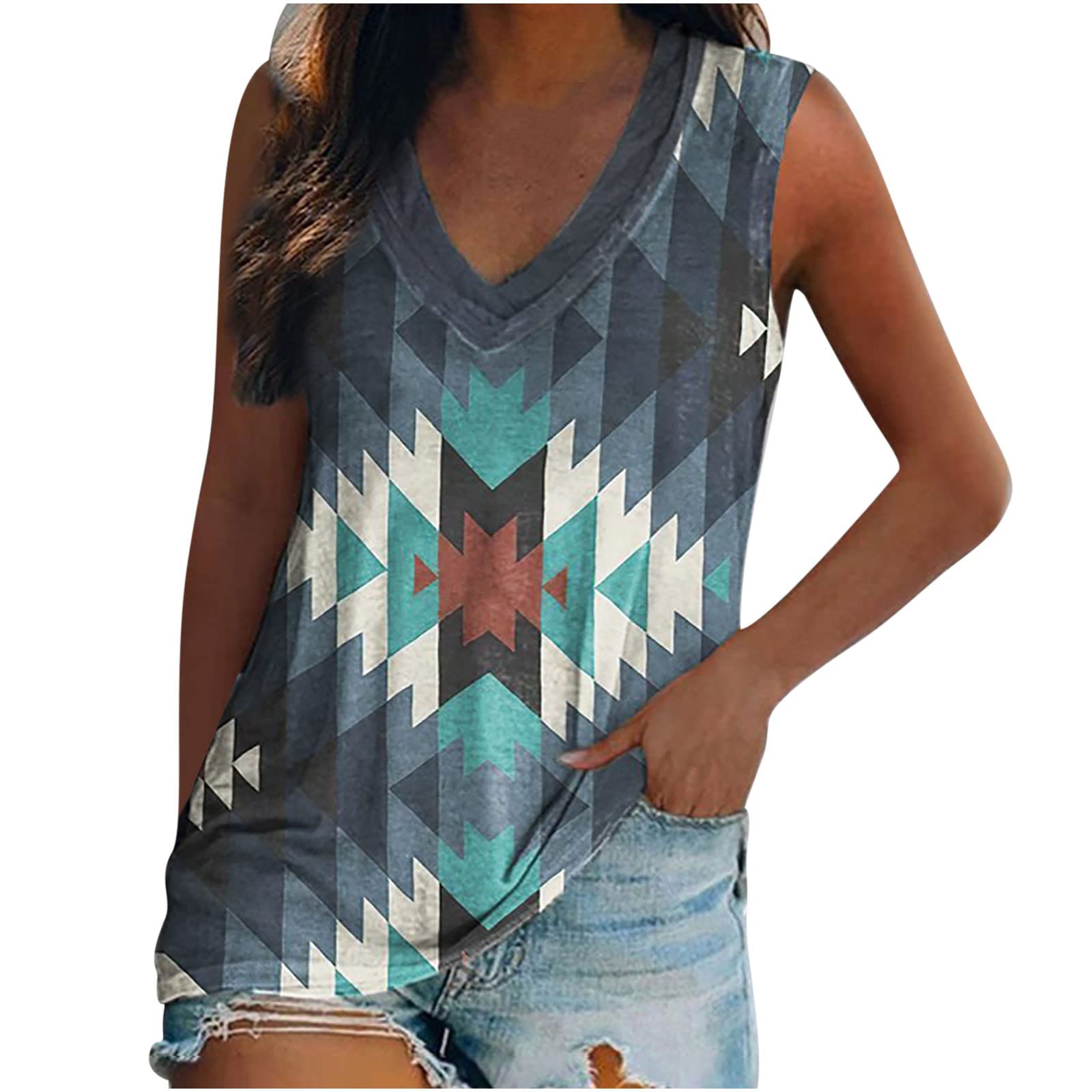 Stylish Women's Summer V-Neck Short Sleeve Blouses - Trendy Loose Tops with Ethnic Retro Graphic Prints | Perfect for Casual Outings, Beach Vacations & Boho Fashion