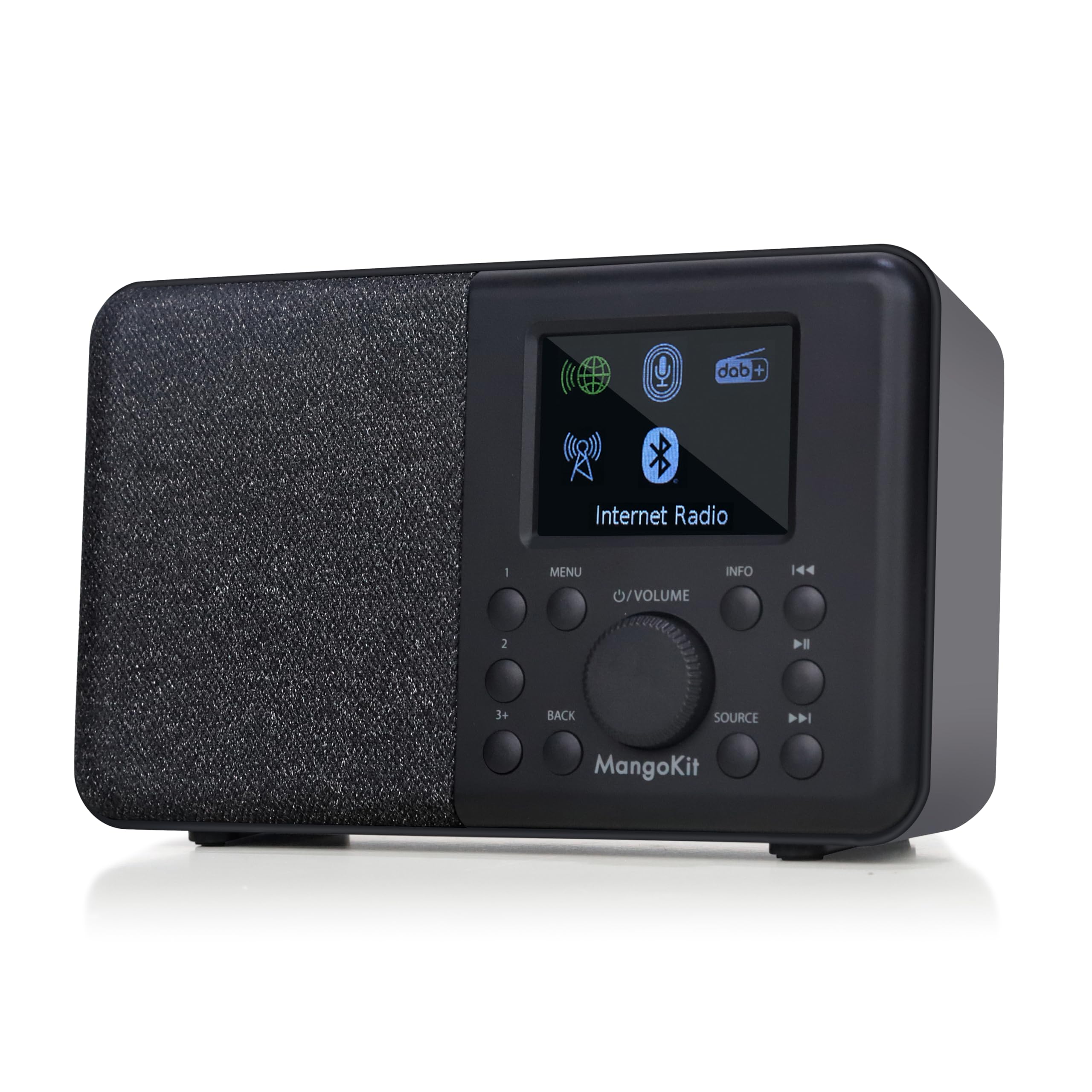 MangoKit SR10 Portable Internet Radio with WiFi, DAB/DAB+ Digital Radio, Bluetooth Speaker, FM Tuner, Podcast Player - Dual Alarm, Color Display, Mains/Battery Powered - Perfect for Kitchen, Bedroom, and Travel Use - Black