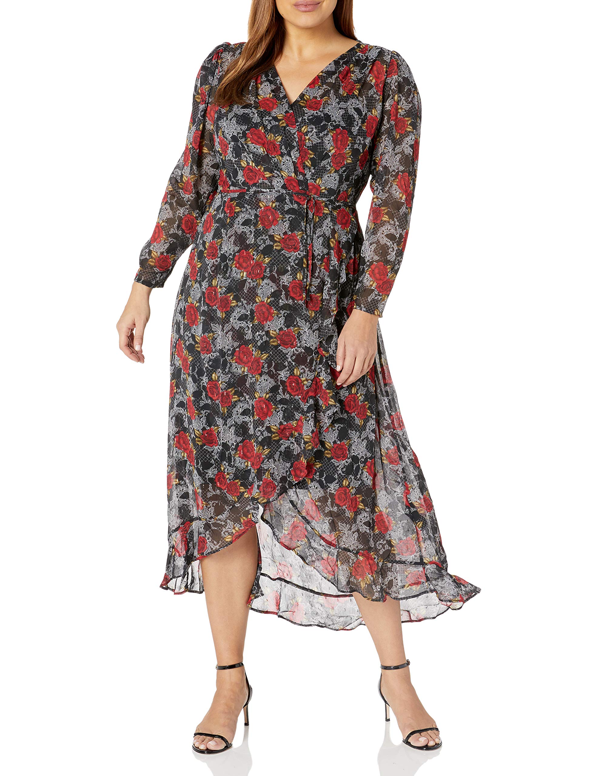 City Chic Women's Plus Size Floral Floaty Hi-Lo Wrap Dress - Elegant Wrap Tie Detail for Casual Outings & Summer Parties