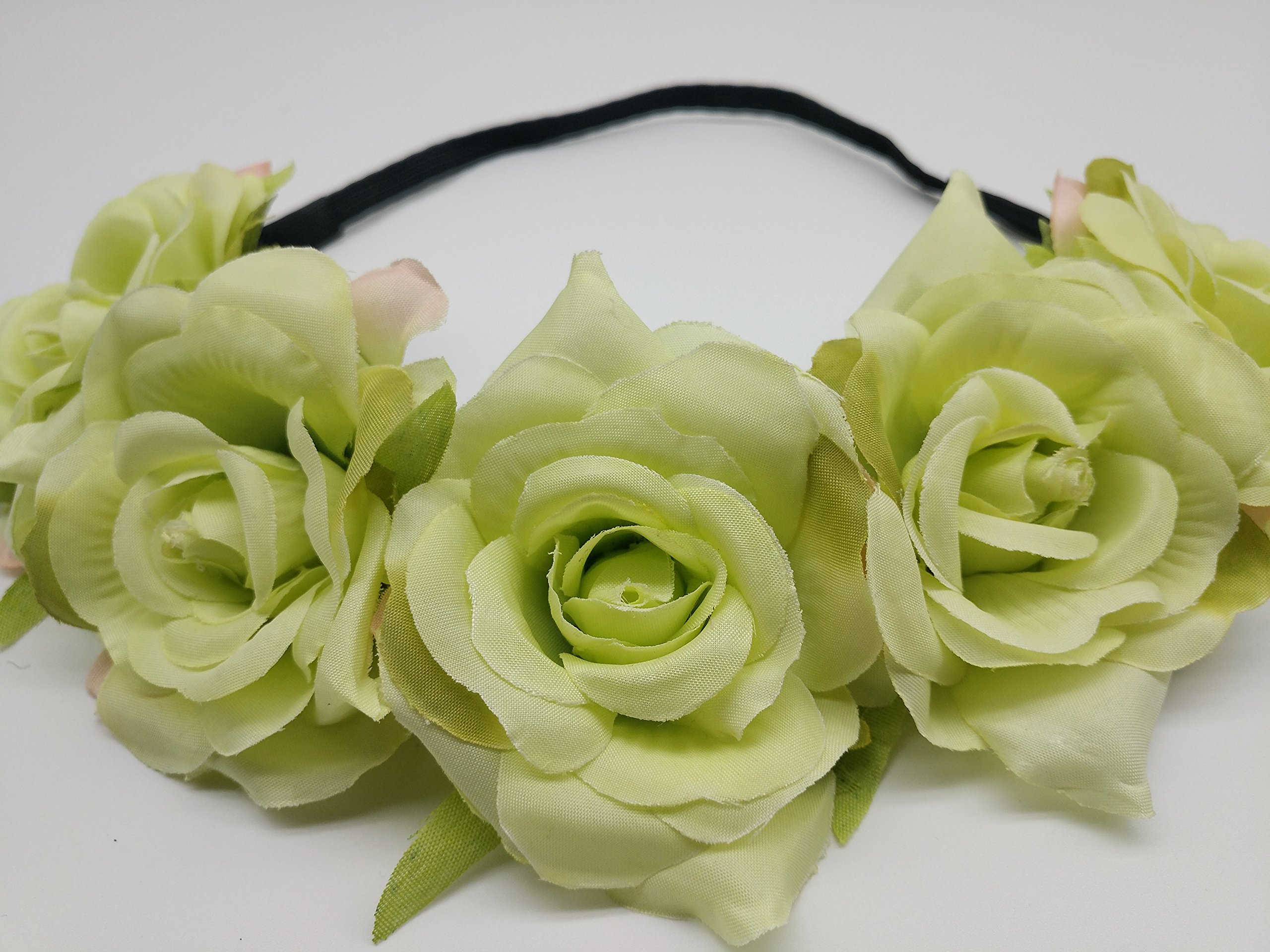 Sanrich Realistic Rose Flower Crown Headband for Women & Girls - Light Green Fake Floral Hair Wreath for Maternity Photoshoots, Bridal Accessories, Pet Costumes & Boho Fashion