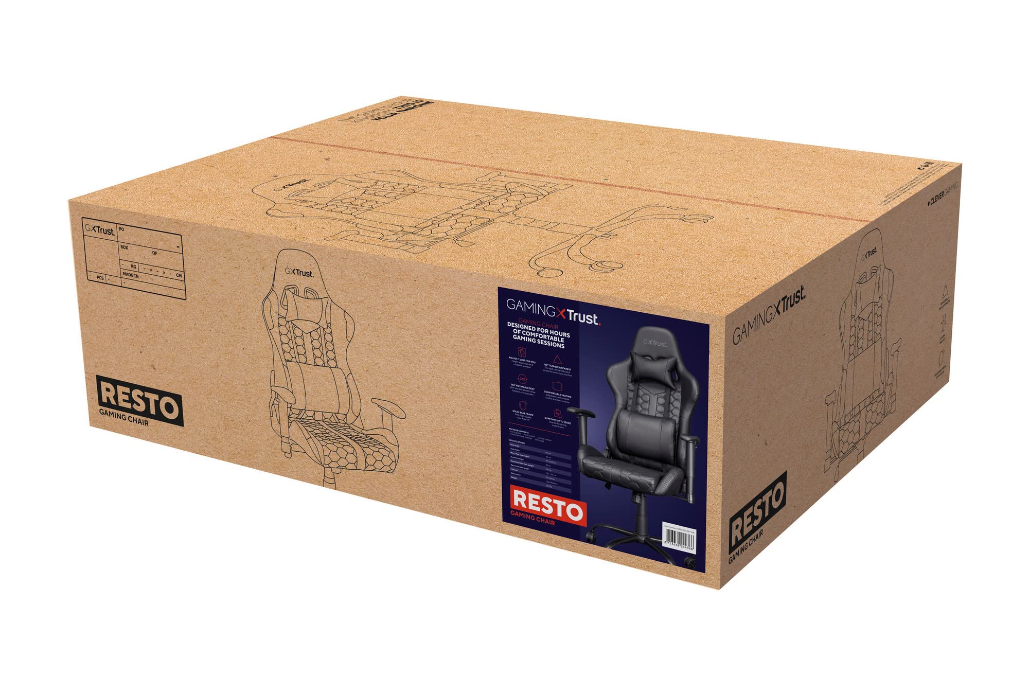 Trust Gaming GXT 708 Resto Ergonomic Gaming Chair - 360° Swivel, Adjustable Height, Removable Cushions - Black PC Office Chair for Gaming, Work & Home Use