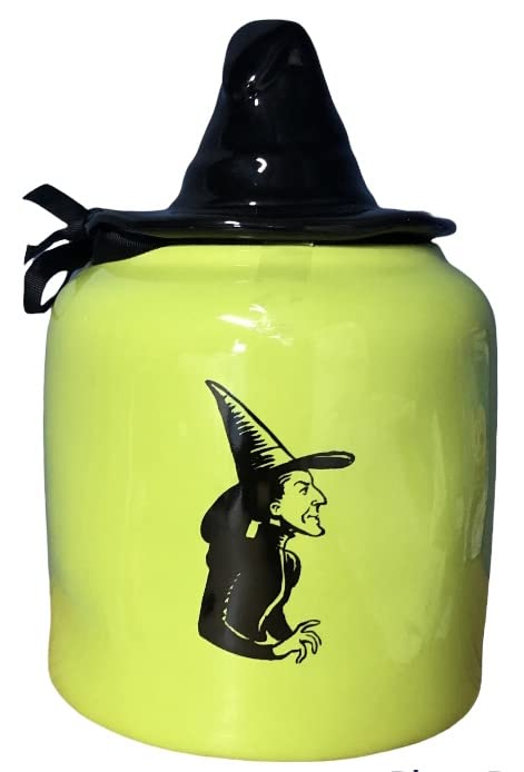 Rae Dunn Wizard of Oz Themed 2-Sided Green Canister with Black Witch Hat Topper - 
