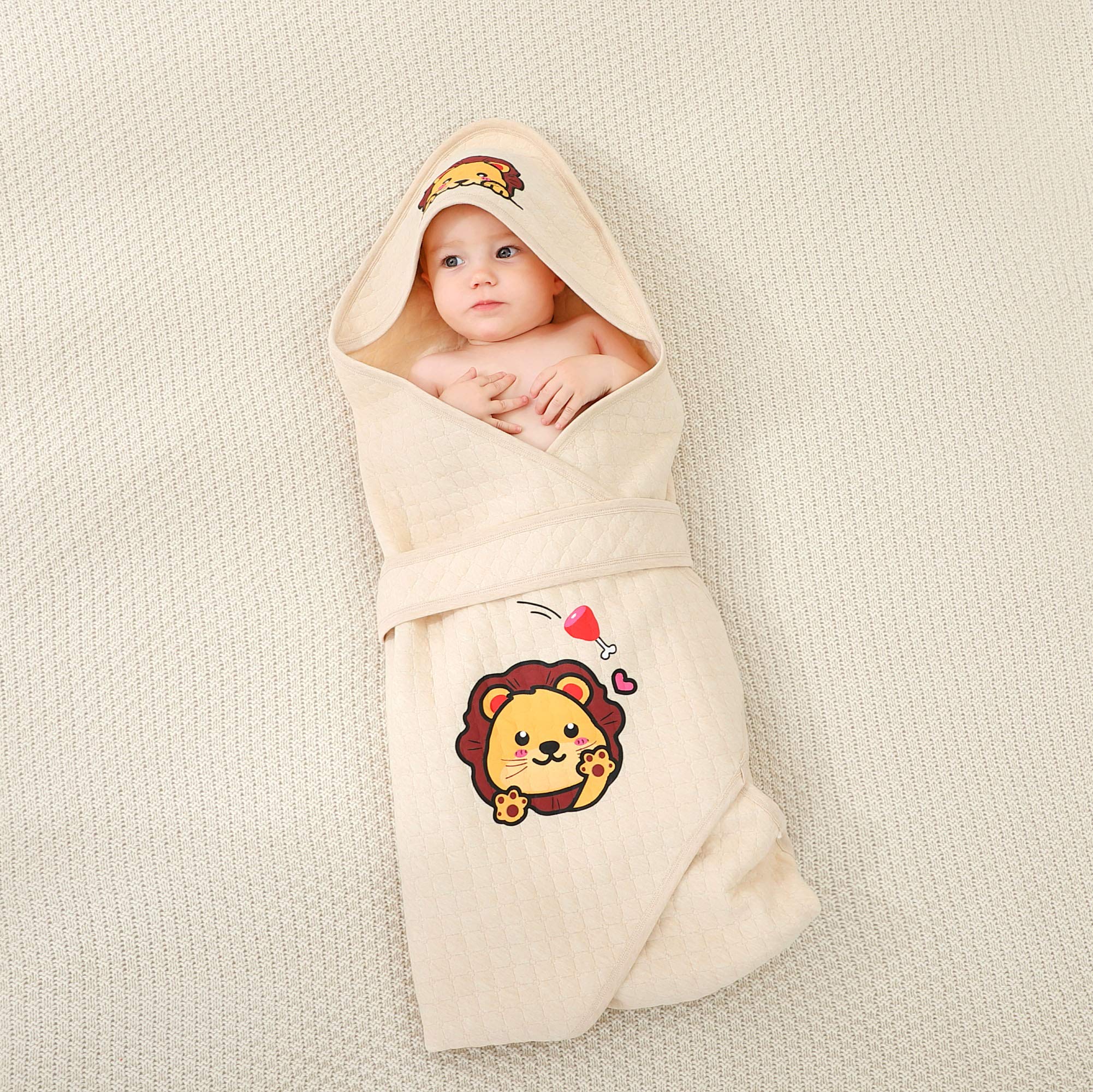 Organic Cotton Baby Wearable Blanket with Lion Print - Unisex Newborn Hooded Sleep Sack for Cozy Naps & Bedtime (Lion Design) - Perfect for Nursery, Stroller, and Travel