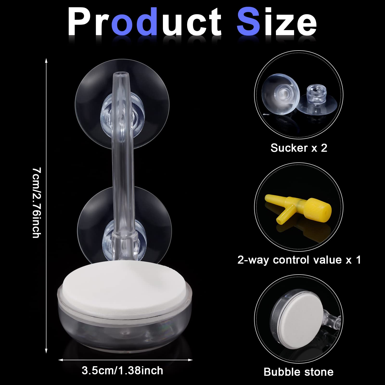 2 Pack Quiet Aquarium Air Stone Kit for Fish Tanks - Nano Bubble Diffuser with Air Pump, Control Valve & Suction Cups | Oxygenation for Small to Medium Aquariums, Betta Fish Tanks, Hydroponics & Pond Aeration