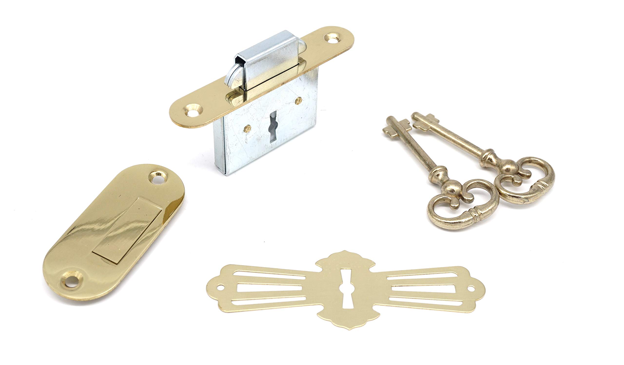 Antique Roll Top Desk Lock LK-02 - Full Mortise Lock with 2 Keys & Keyhole Cover - Secure Vintage Writing Desks & Home Office Furniture