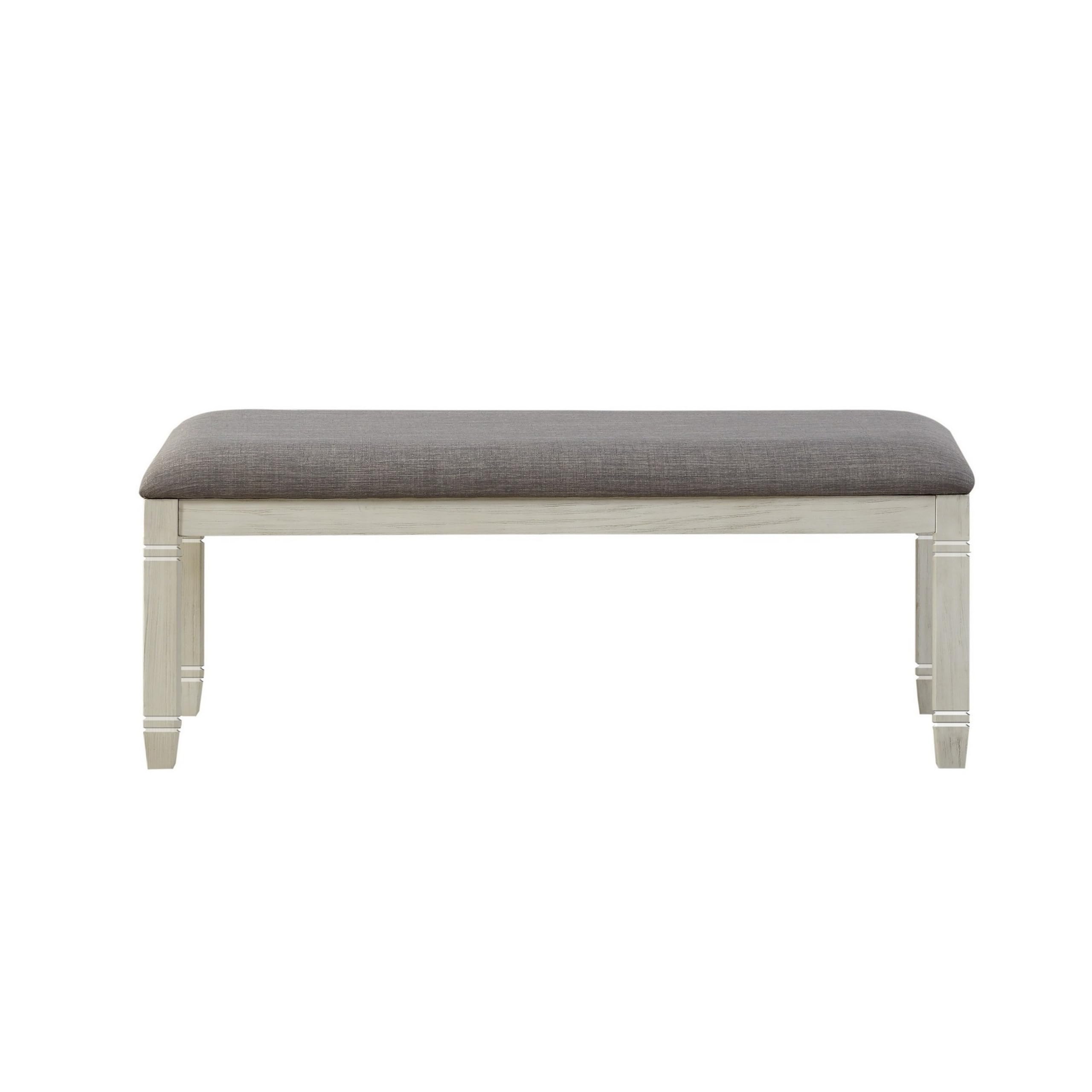 Benjara Fabric Upholstered Padded Bench with Tapered Feet - White & Gray Accent Seat - Perfect for Bedroom, Entryway or Living Room Decor