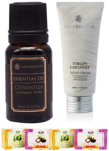 Set A02 Citronella Essential Oil & Virgin Coconut Hand Cream by ThaiGiftShop - Natural Aromatherapy for Relaxation & Skin Care | Perfect for Spa, Massage & Home Wellness