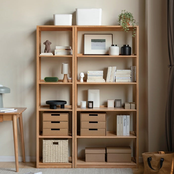 Solid Oak Wood 5-Tier Bookshelf - Sturdy Multi-Layer Bookcase for Home Office, Living Room & Library Storage