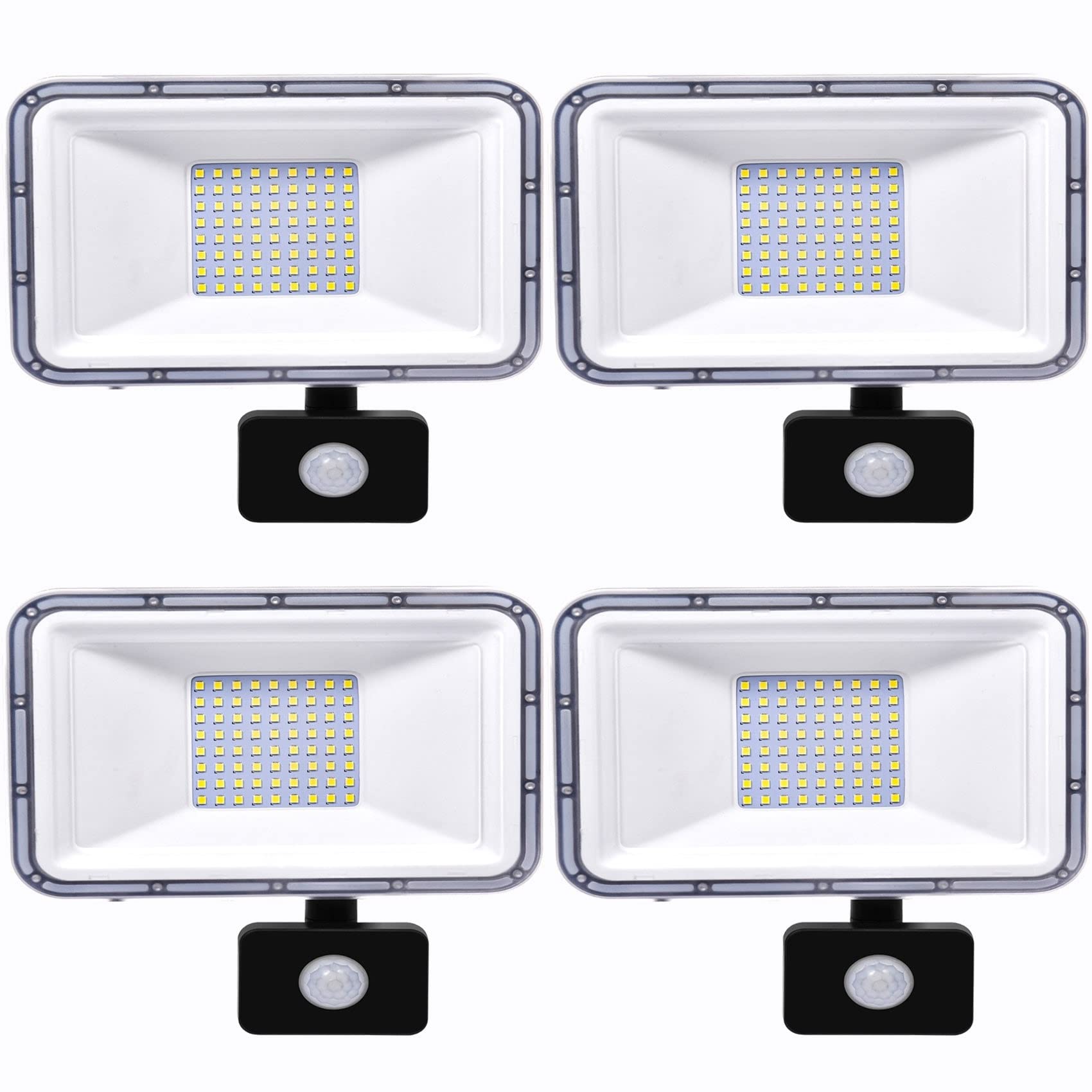 Amberbaby 4000LM 50W Solar LED Motion Sensor Flood Lights - IP67 Waterproof Outdoor Security Lighting (4 Pack, Black) - Perfect for Driveway, Garden, Yard & Backyard Safety