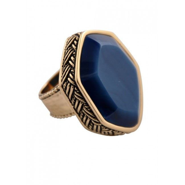 Barse Hammered Bronze Statement Ring with Blue Agate Stone - Elegant Boho Jewelry for Women, Perfect for Parties, Weddings & Everyday Wear