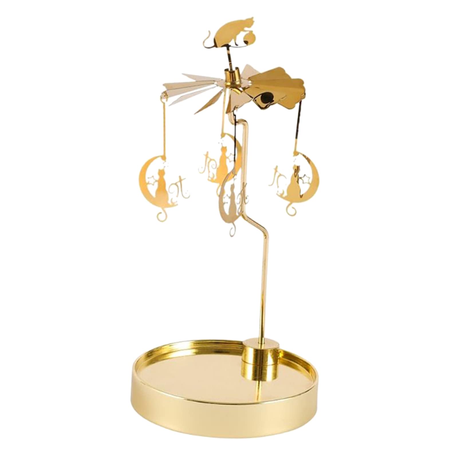 Dolity Golden Rotating Candle Holder - Elegant Moon Cat Design for Wedding, Party, Home & Office Decor - Romantic Candle Accessories for Living Room, Bedroom, Dining Table and Special Occasions