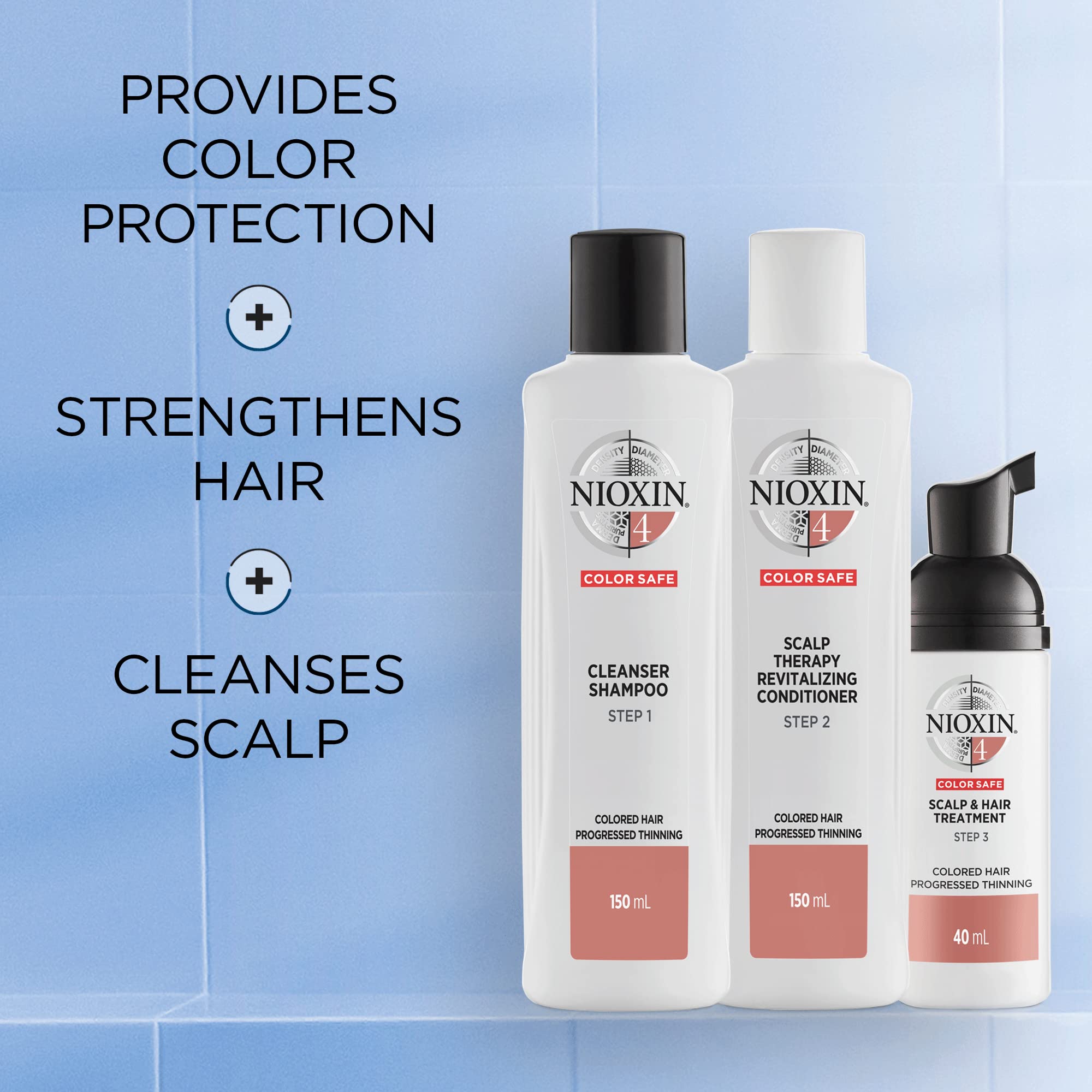 Nioxin System 4 3-Part Kit for Colored Hair with Thinning Treatment | Scalp Therapy & Hair Thickening Solution | For Progressive Hair Loss & Volume Boost | Perfect for Daily Hair Care Routine & Salon-Quality Results at Home