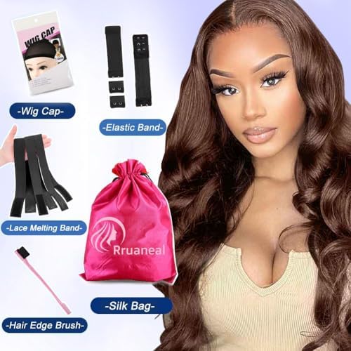 7x5 Glueless Human Hair Wigs - 24 Inch Pre Plucked Body Wave Lace Front Wig | 220% Density Chocolate Brown | No Glue Needed | Instant Wear | Perfect for Daily Use, Parties & Special Occasions