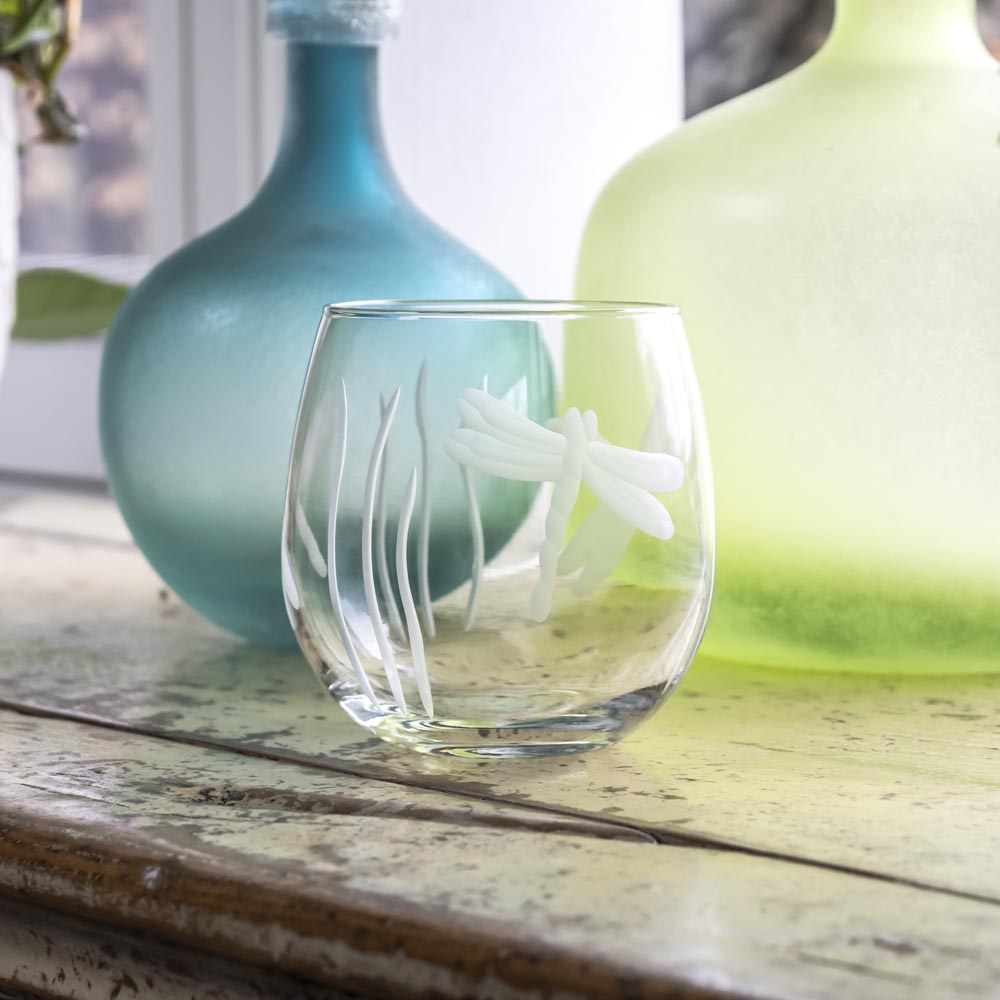 Premium Dragonfly 16.75oz Stemless Wine Glasses Set of 2 - Shatter-Resistant, Dishwasher Safe Tumblers for Red Wine, Cocktails & Beverages - Perfect for Dinner Parties, Outdoor Gatherings & Home Entertaining