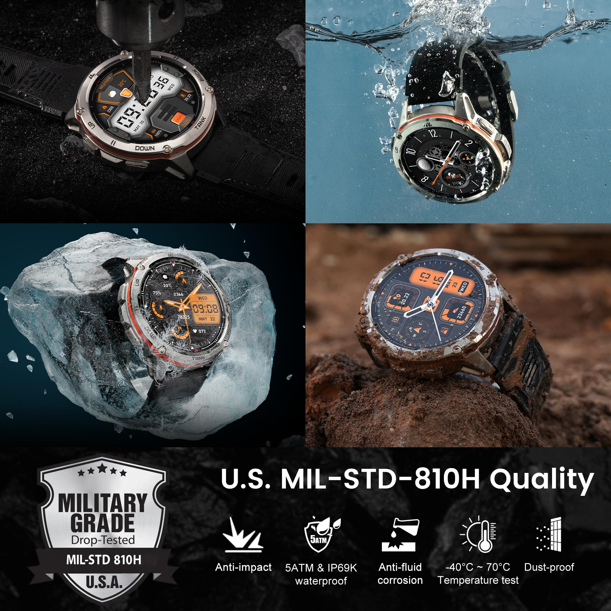 KOSPET Tank T3 Ultra Rugged Military Smartwatch for Men - 1.43