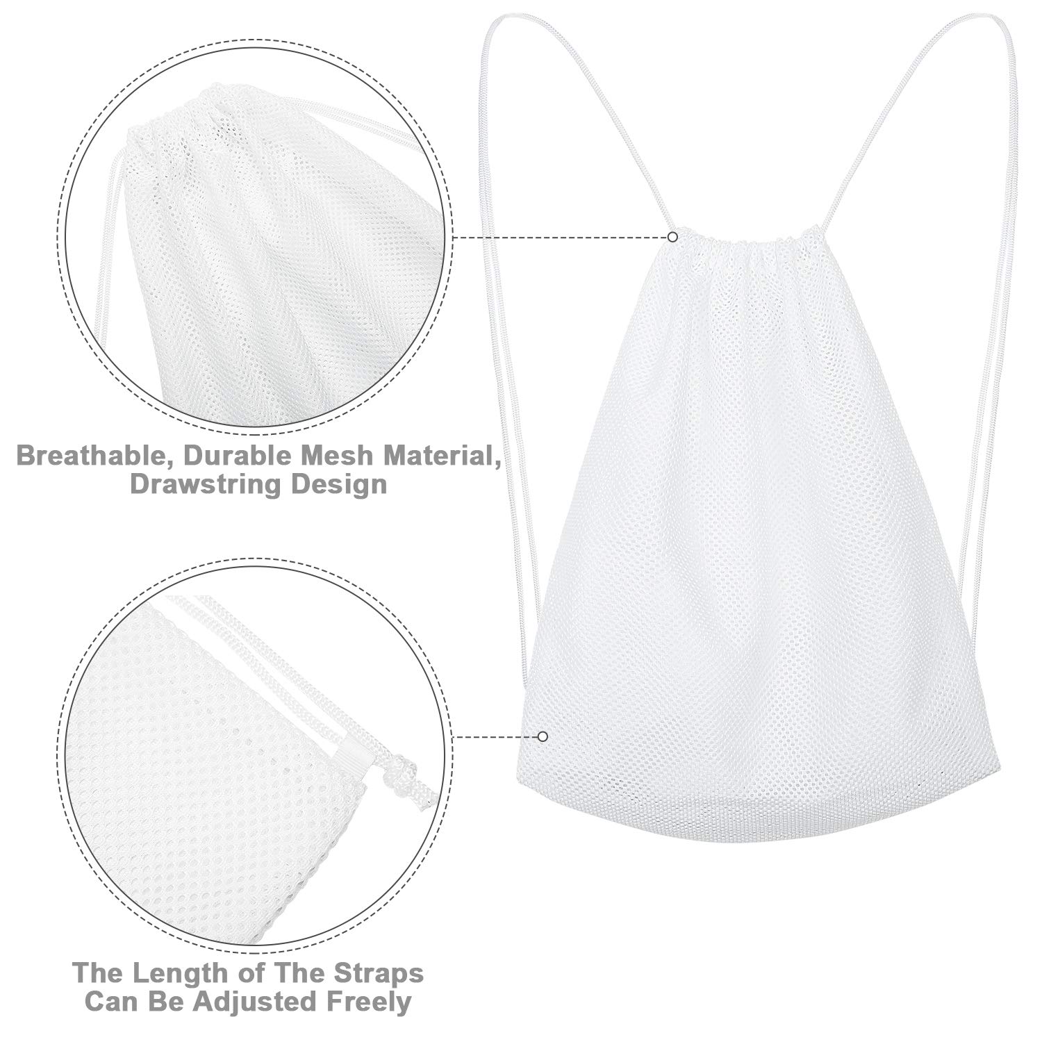 Frienda Mesh Drawstring Backpack - Lightweight Breathable Gym Bag for Swimming, Sports, Travel & Beach - Perfect for Workout Clothes, Swimwear & Essentials (White)