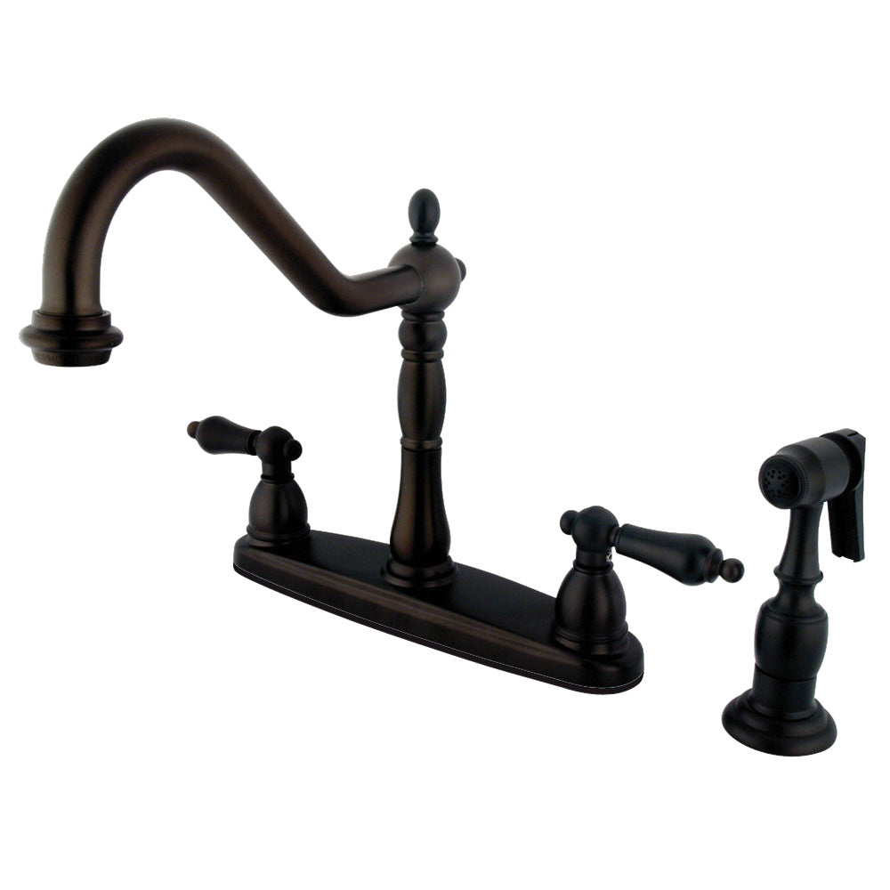 Kingston Brass KB1751ALBS Heritage Centerset Kitchen Faucet - High Arc Pull-Down Sprayer, Oil Rubbed Bronze Finish for Modern Farmhouse & Traditional Kitchens