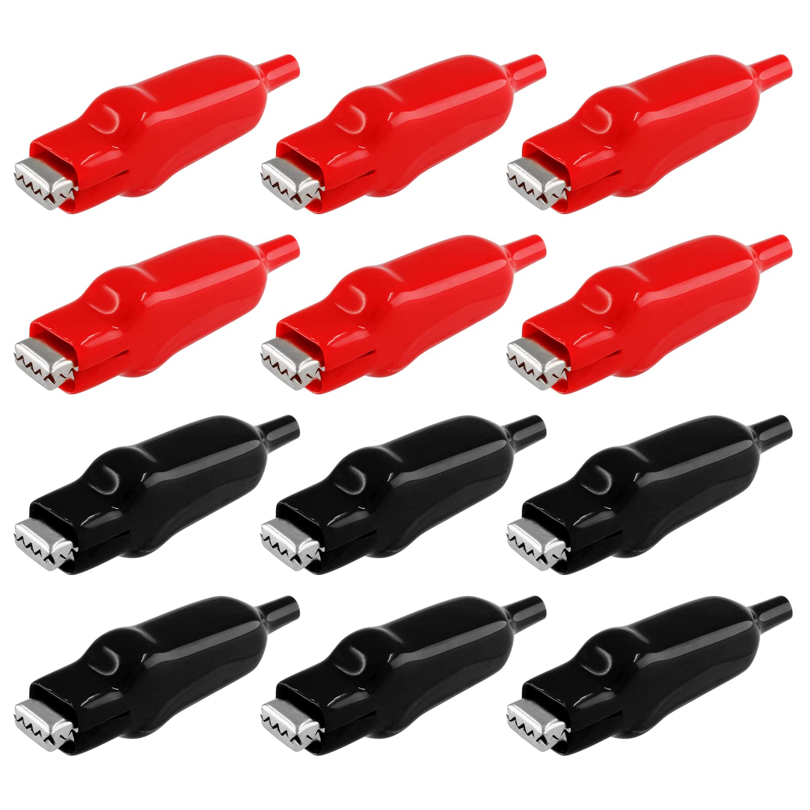 12 Pcs Insulated Alligator Clips, 20A Heavy Duty Electrical Test Clamps with Spring Loaded Jaws (Black and Red) - Perfect for Automotive, DIY Electronics, and Battery Testing