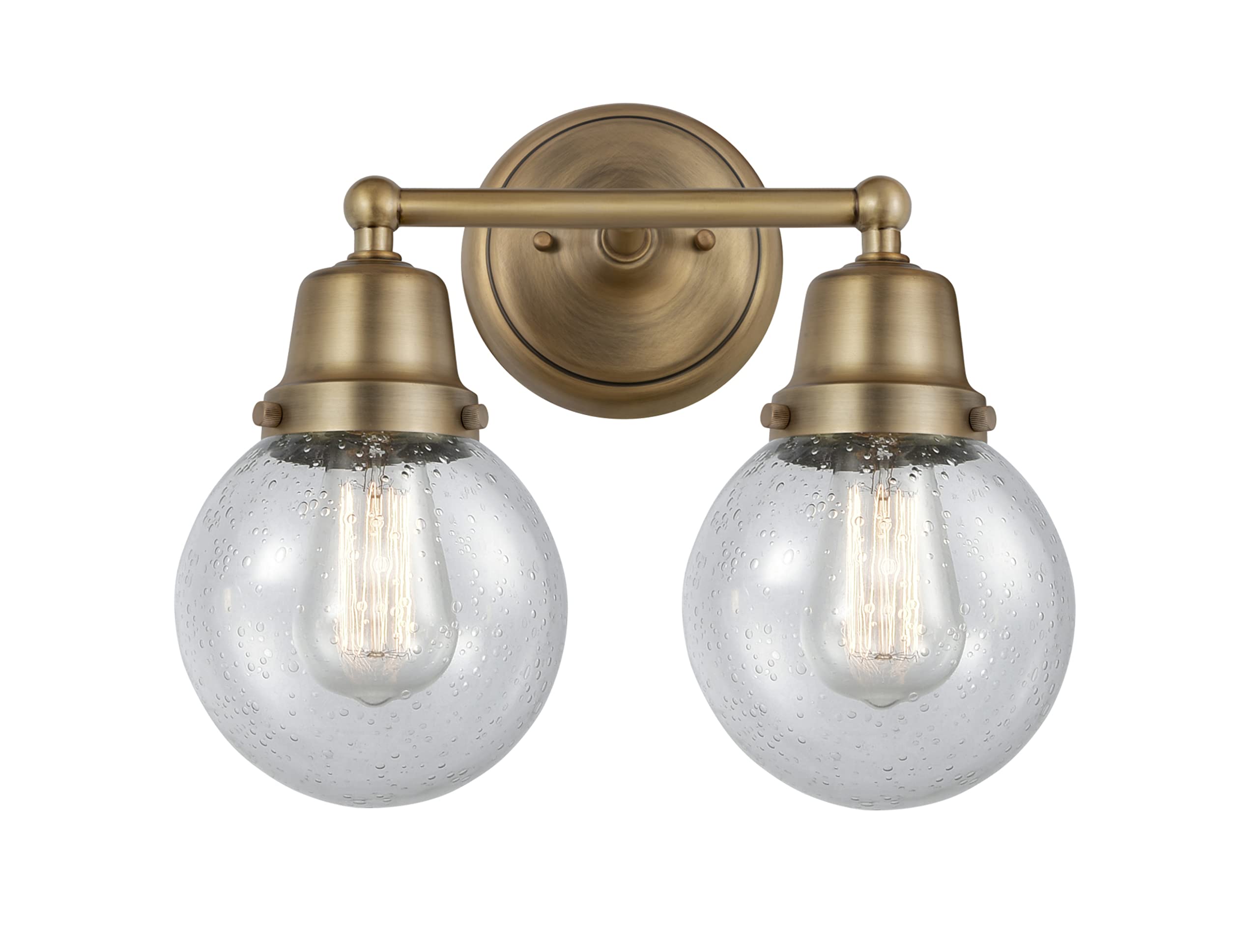 Aditi Beacon 2-Light 14 Inch Bathroom Vanity Light Fixture - Brushed Brass Finish with Seedy Glass Shades for Modern Bathroom & Powder Room Lighting