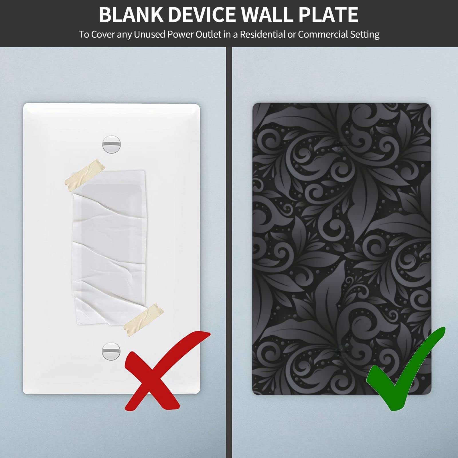 3D Floral Light Switch Cover - Black Farmhouse Wall Plate, 1 Gang Single Blank Electrical Outlet Cover, Standard Size 4.5