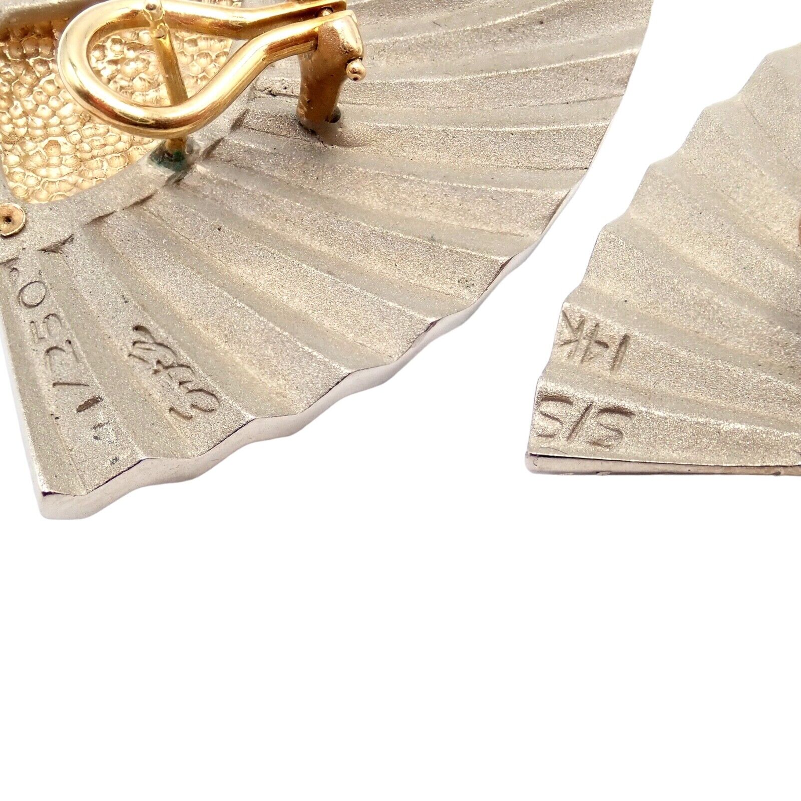 Exquisite Erte CFA 14k Yellow Gold & Silver Nile Large Fan Sapphire Earrings - Vintage Luxury Jewelry for Women - Perfect for Evening Gala, Wedding & Special Occasions