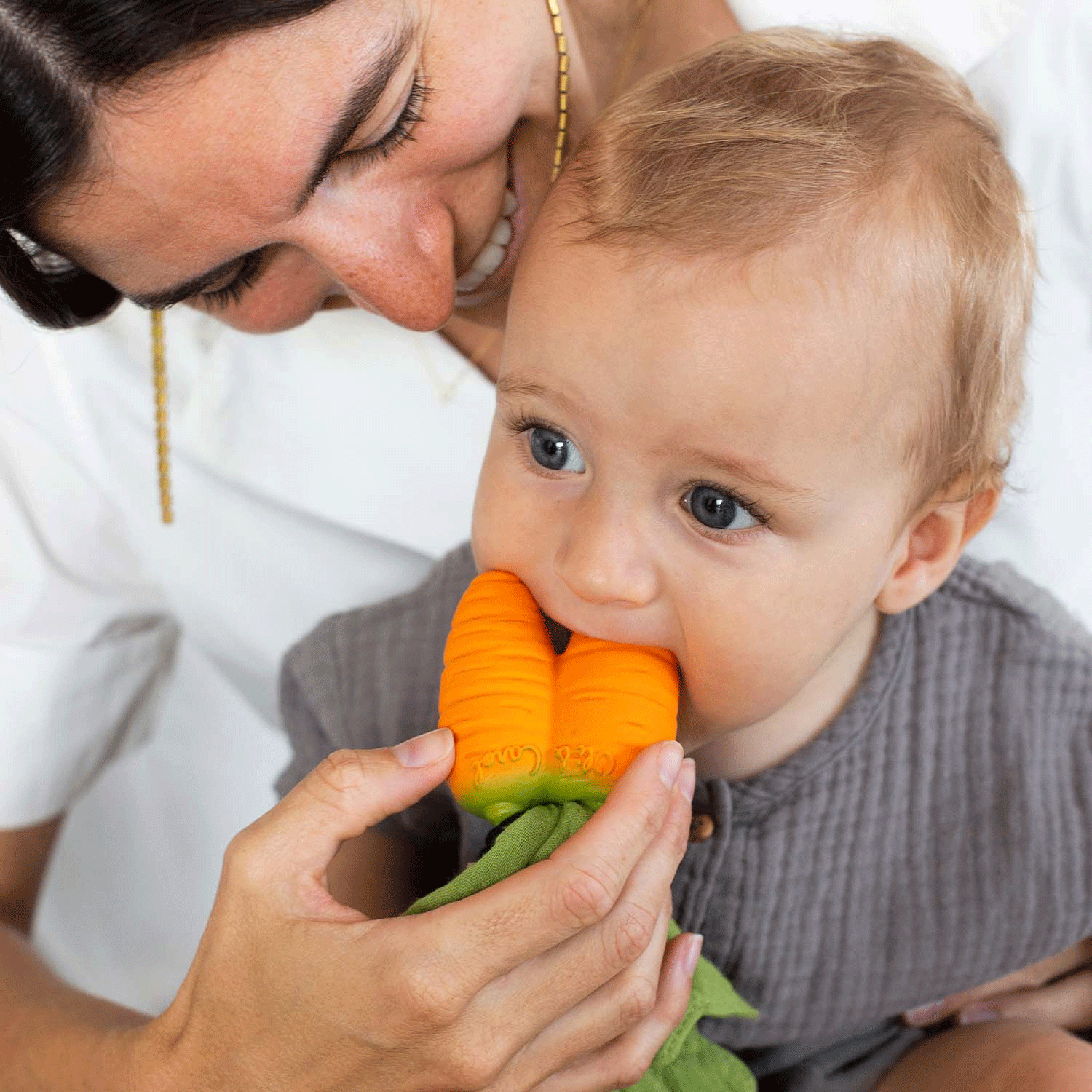 Oli and Carol Cathy the Carrot Mini Doudou Teether - Organic Cotton Baby Teething Toy for Soothing Gums | Perfect for Infants 0-12 Months, On-the-Go, and Nursery Playtime
