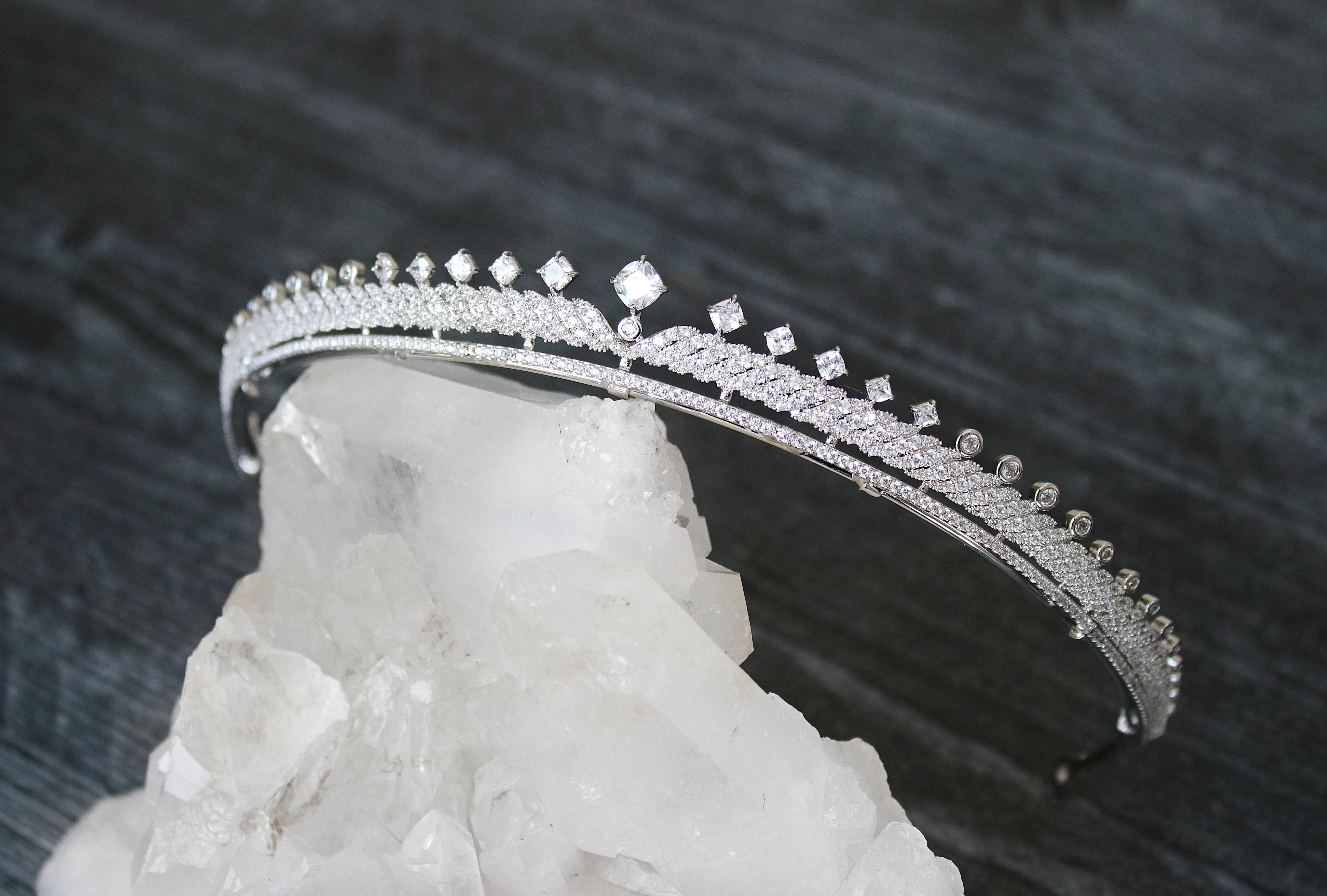 Custom AMBER Petite Tiara with Sapphire Blue Accent - Elegant Bridal Hairpiece for Weddings, Prom & Special Occasions