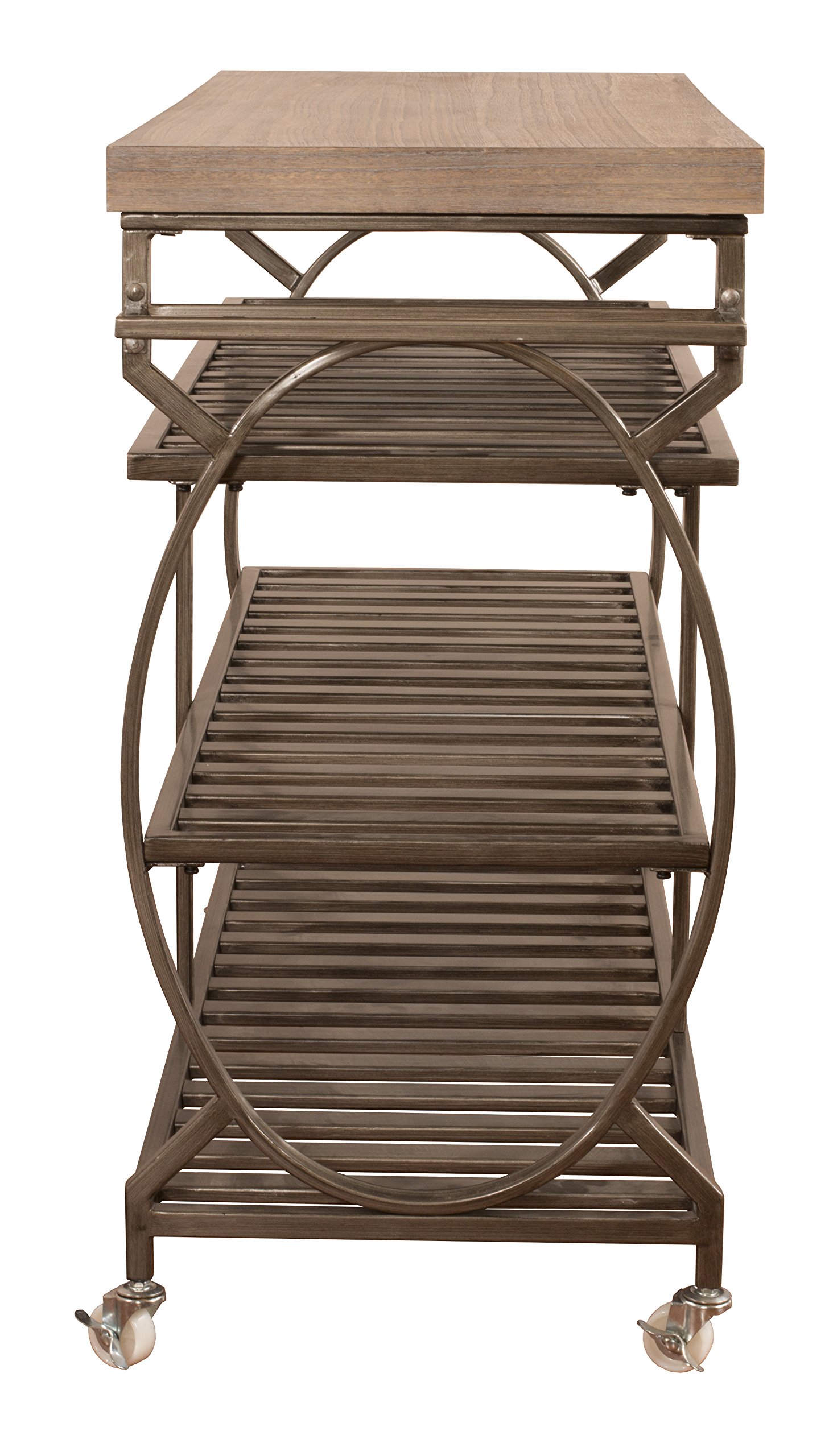Hillsdale Furniture Paddock Brown Distressed Wood Top Kitchen Cart - Rolling Island with Storage for Small Spaces, Farmhouse & Rustic Kitchen Decor