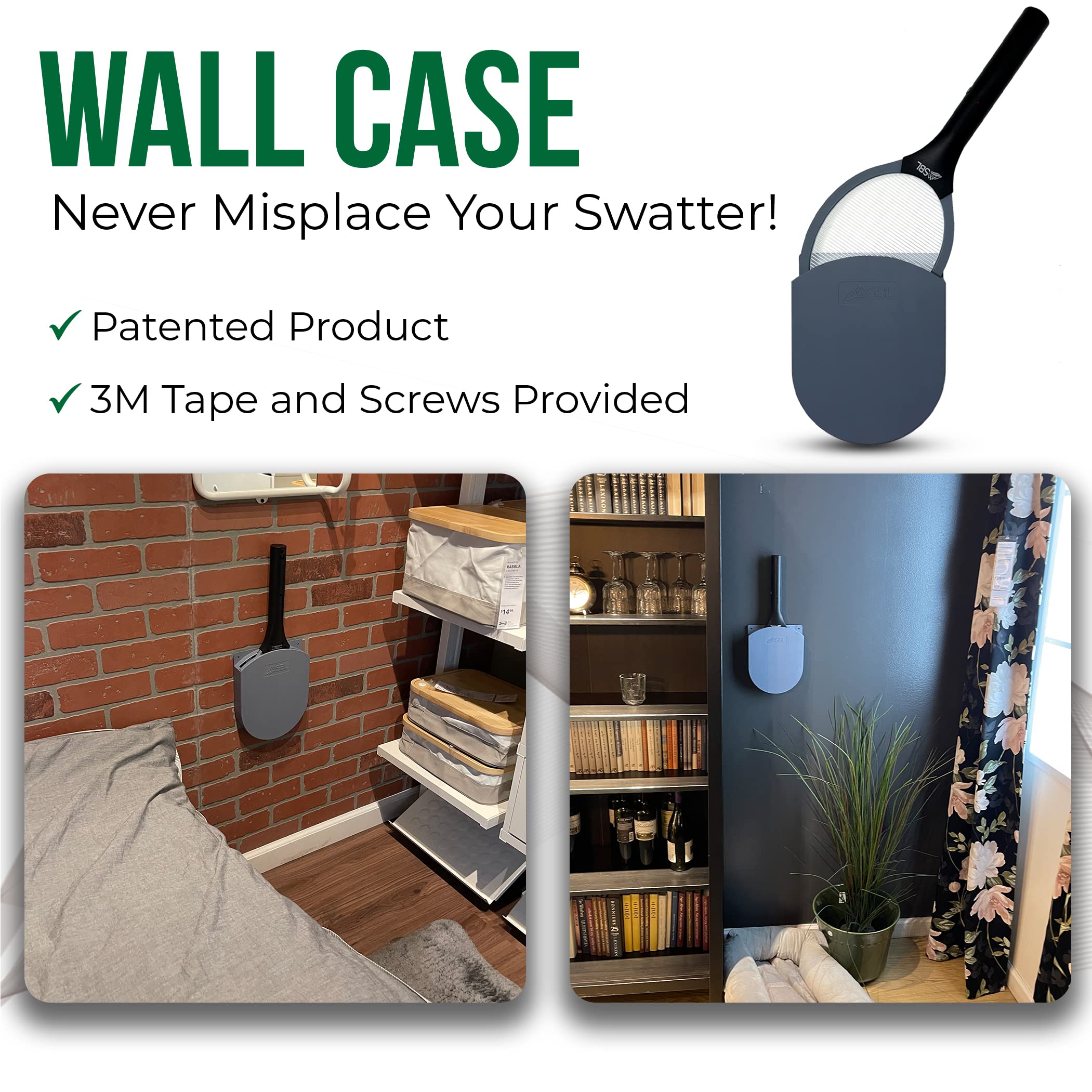 Electric Fly Swatter Racket - Mosquito & Bug Zapper Bat with Wall Mount Case (2 Pack, Gray & Black) - Indoor & Outdoor Pest Control for Home, Camping, and Backyard Use