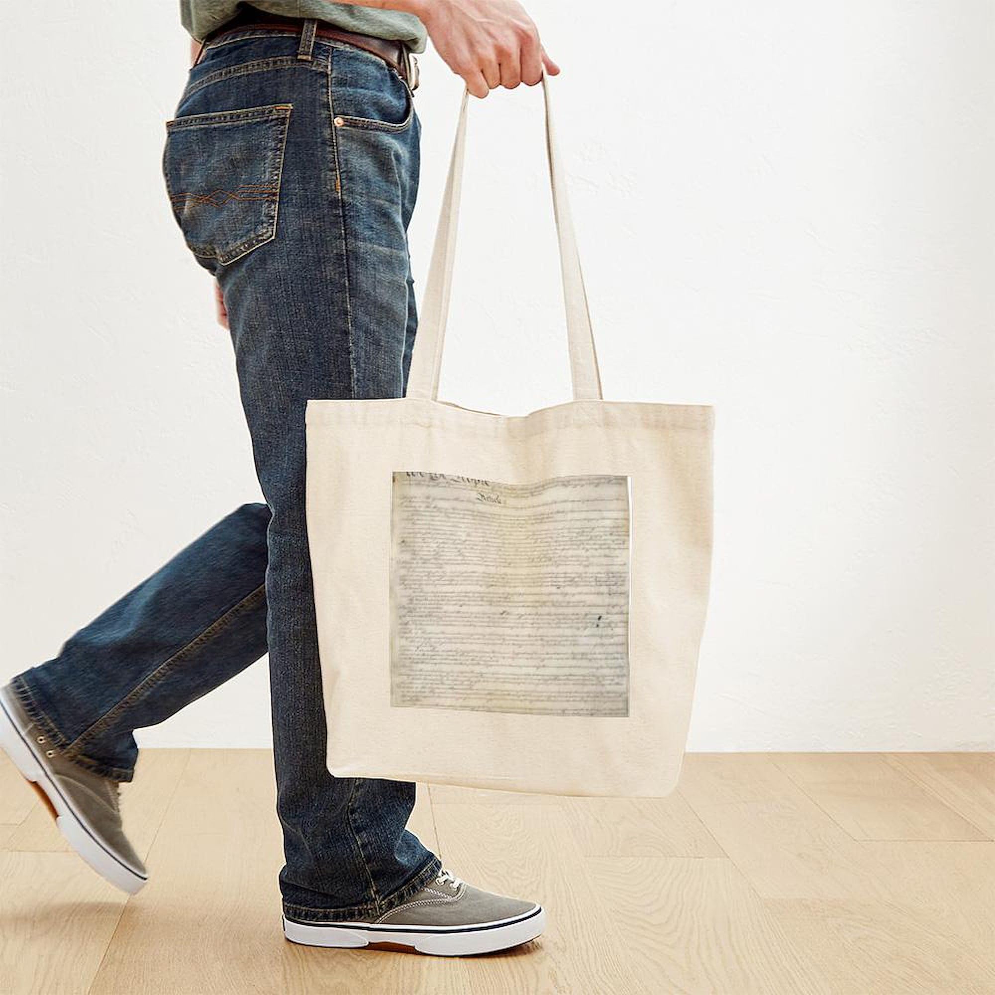 US Constitution Tote Bag - Natural Canvas Reusable Shopping Bag with Pouch | Eco-Friendly Grocery Bag for School, Work & Farmers Market