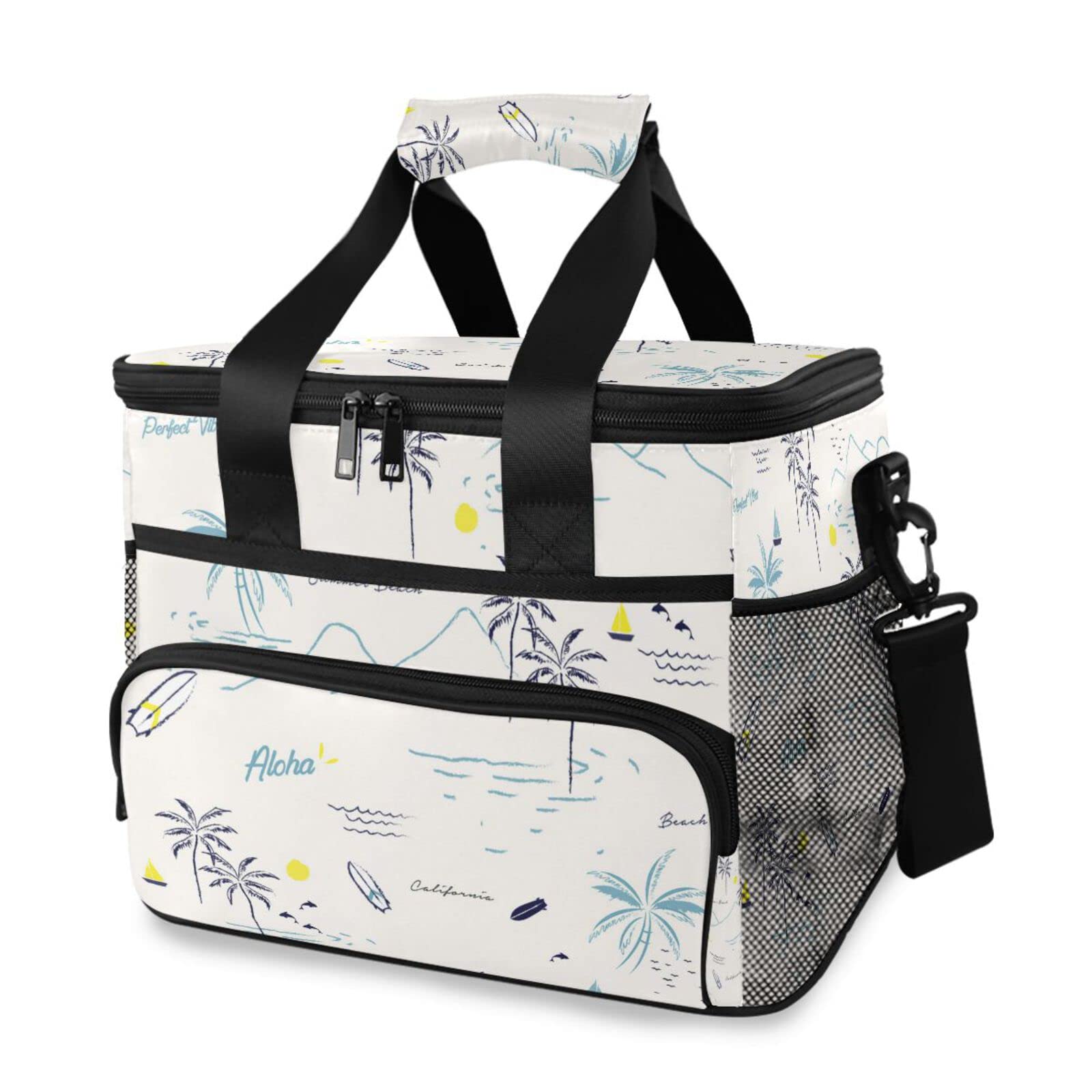 Kigai Large Insulated Cooler Bag with Cartoon Palm Tree Design - 15L (24 Can Capacity) for Picnics, Beach Trips, Camping & Outdoor Adventures