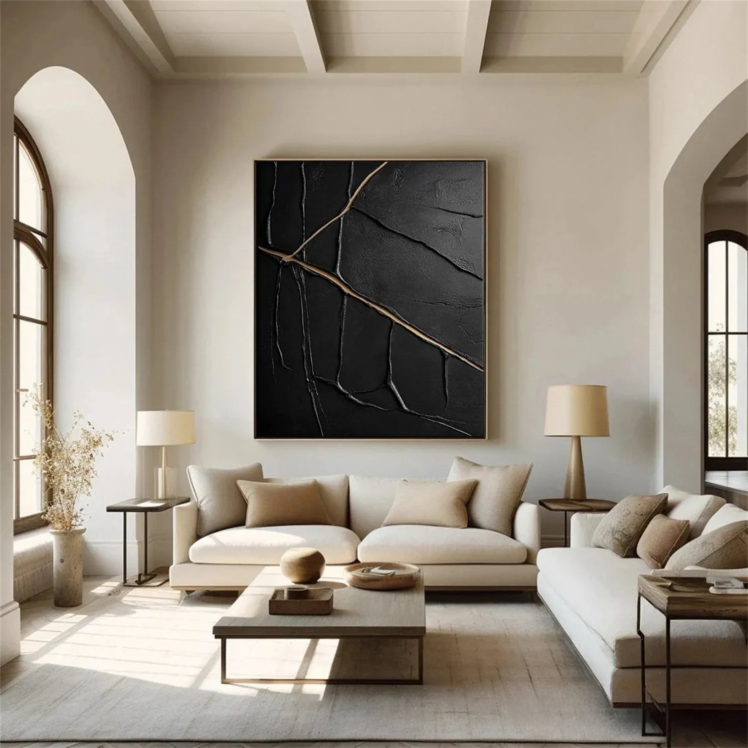 Black Gold Minimalist Textured Wall Art Painting #MZ137 - Modern Abstract Canvas Art for Living Room, Bedroom & Office Decor