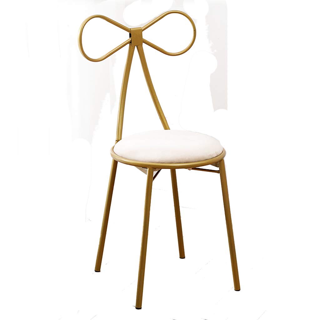 Fluffy Fabric Bow Tie Dining Chair - Elegant Wrought Iron Makeup Vanity Chair for Girls Bedroom, Dressing Table, Lounge & Home Decor (White) | Perfect for Teen Rooms, Bridal Dressing Areas & Cozy Reading Nooks