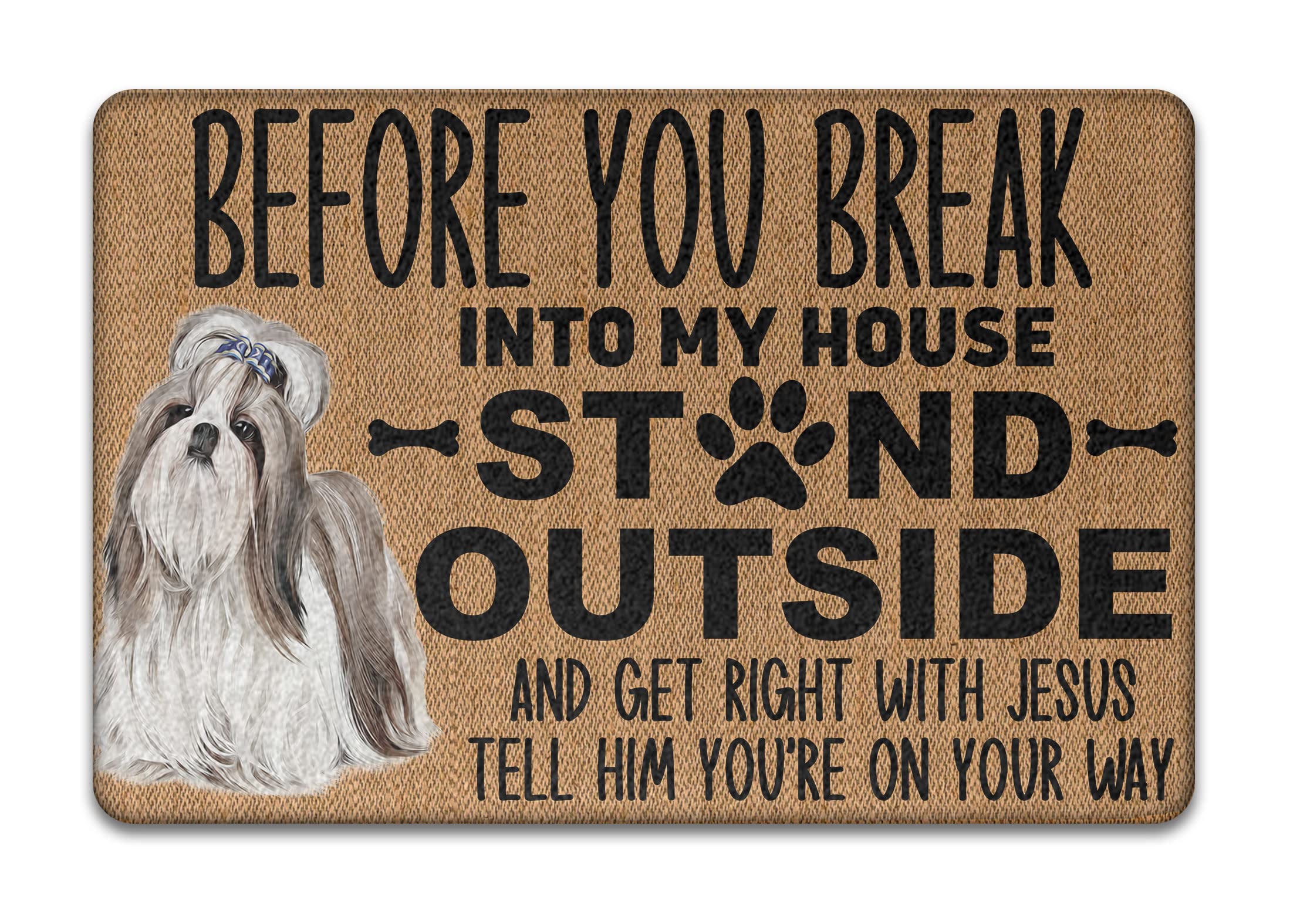 Rustic Welcome Doormat for Pet Owners - Shih Tzu Design Non-Slip Outdoor Entry Mat, Durable Front Door Mat for Dog Lovers | Perfect for Home Decor, Porch, and Front Entryway