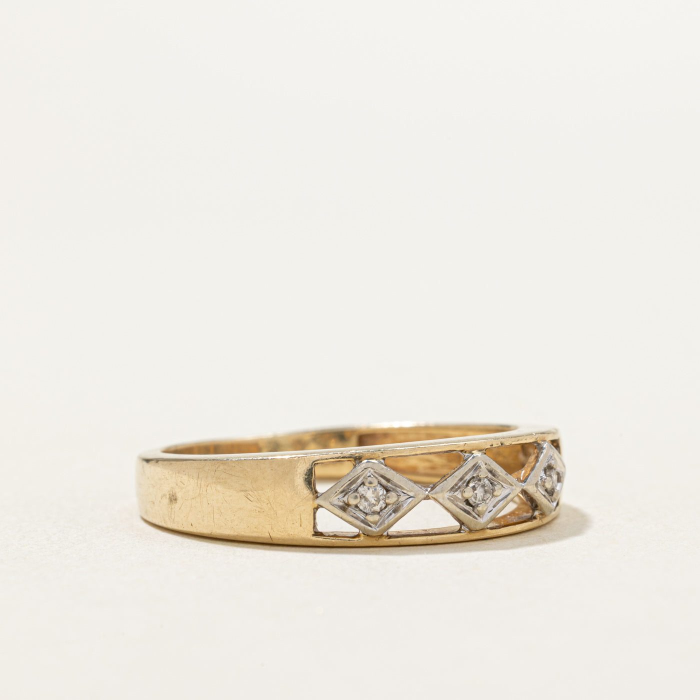 10K White Gold Three Stone Diamond Rhombus Open Work Ring - 0.05ctw Total Weight - Size 10.5 - Elegant Wedding Band, Anniversary Gift for Her, Perfect for Special Occasions