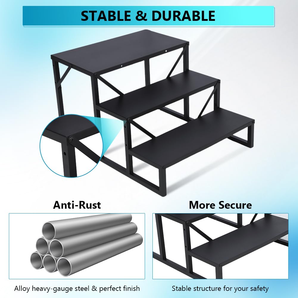RV 3-Step Stairs with Handrail | Heavy Duty Metal Hot Tub Steps | Portable Stairs for RV & Mobile Homes | Indoor/Outdoor Pool Access Steps for Safe Entry & Exit