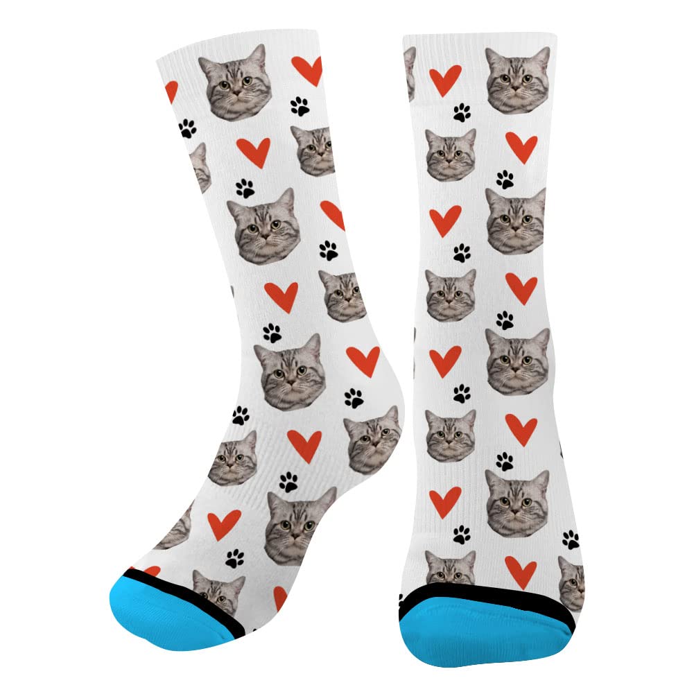 Custom Funny Cat Dog Crew Socks with Photos - Personalized Pet Face Socks for Men & Women | Unique Birthday Gifts for Pet Lovers, Couples & Friends | Great for Holidays, Parties & Everyday Wear