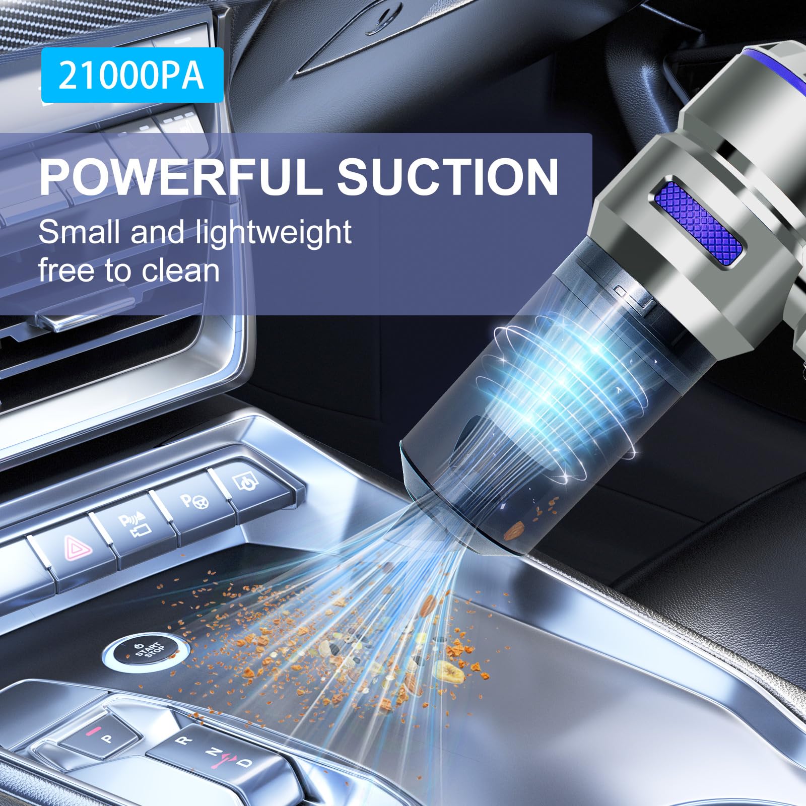 Cordless Handheld Vacuum 21000Pa - 4-in-1 Car & Home Cleaner (Blue)